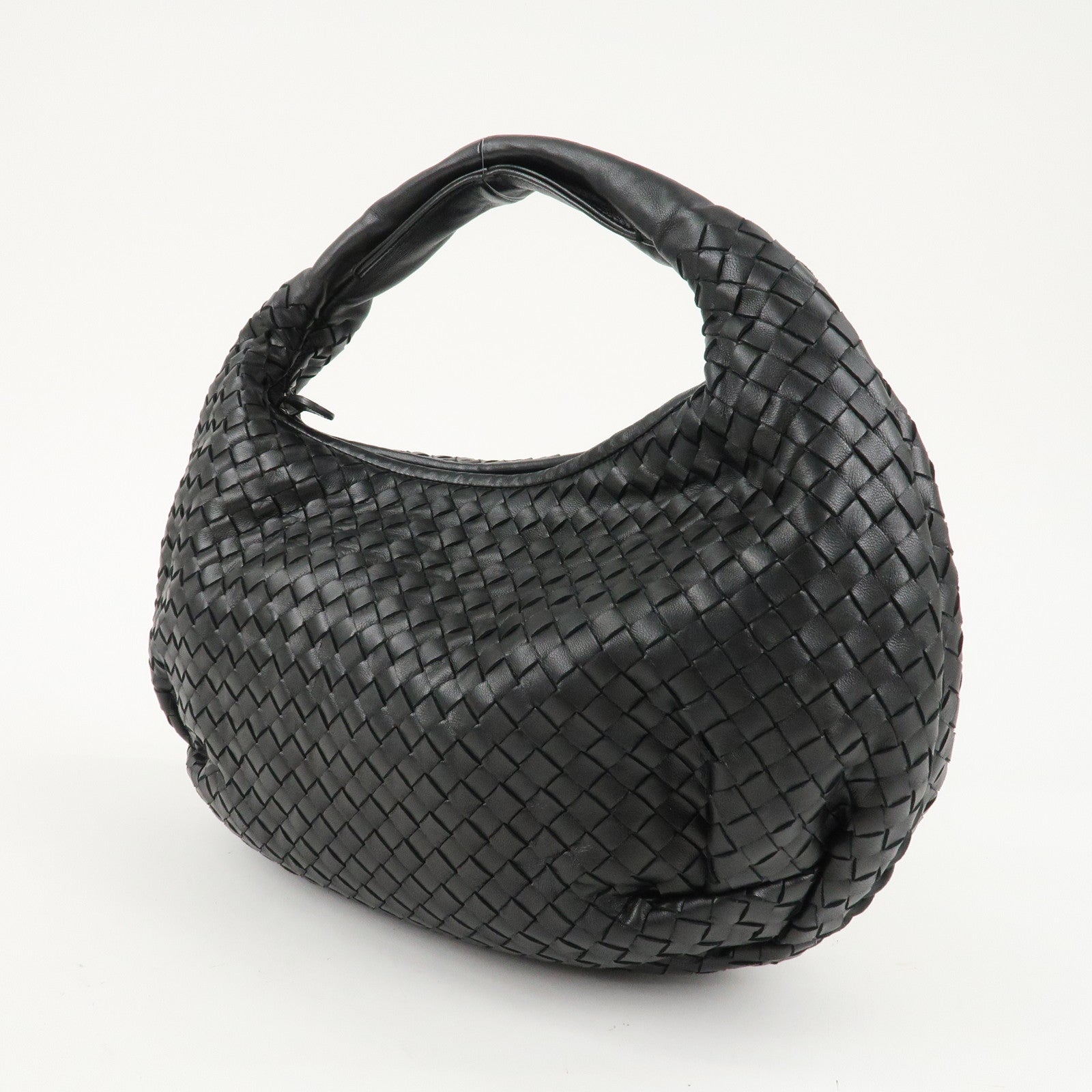 BOTTEGA VENETA Hobo Intrecciato Leather Shoulder Bag Black 232499