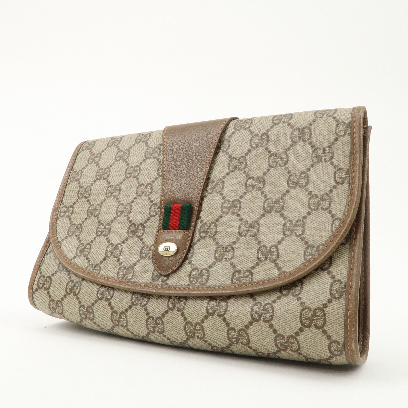 GUCCI Old Gucci Sherry GG Plus Leather Clutch Bag 89.01.030