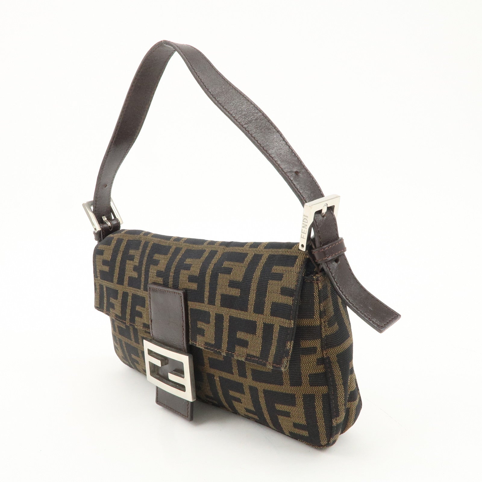 FENDI Mamma Baguette Zucca Canvas Shoulder Bag Brown 26424 Used