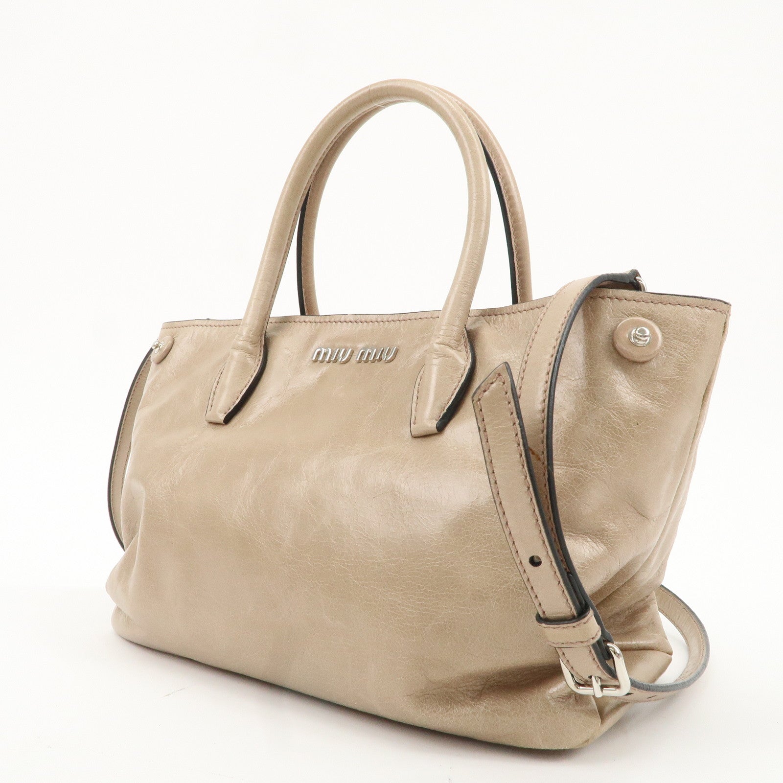 MIU MIU Leather 2Way Bag Shoulder Bag Hand Bag Beige Used