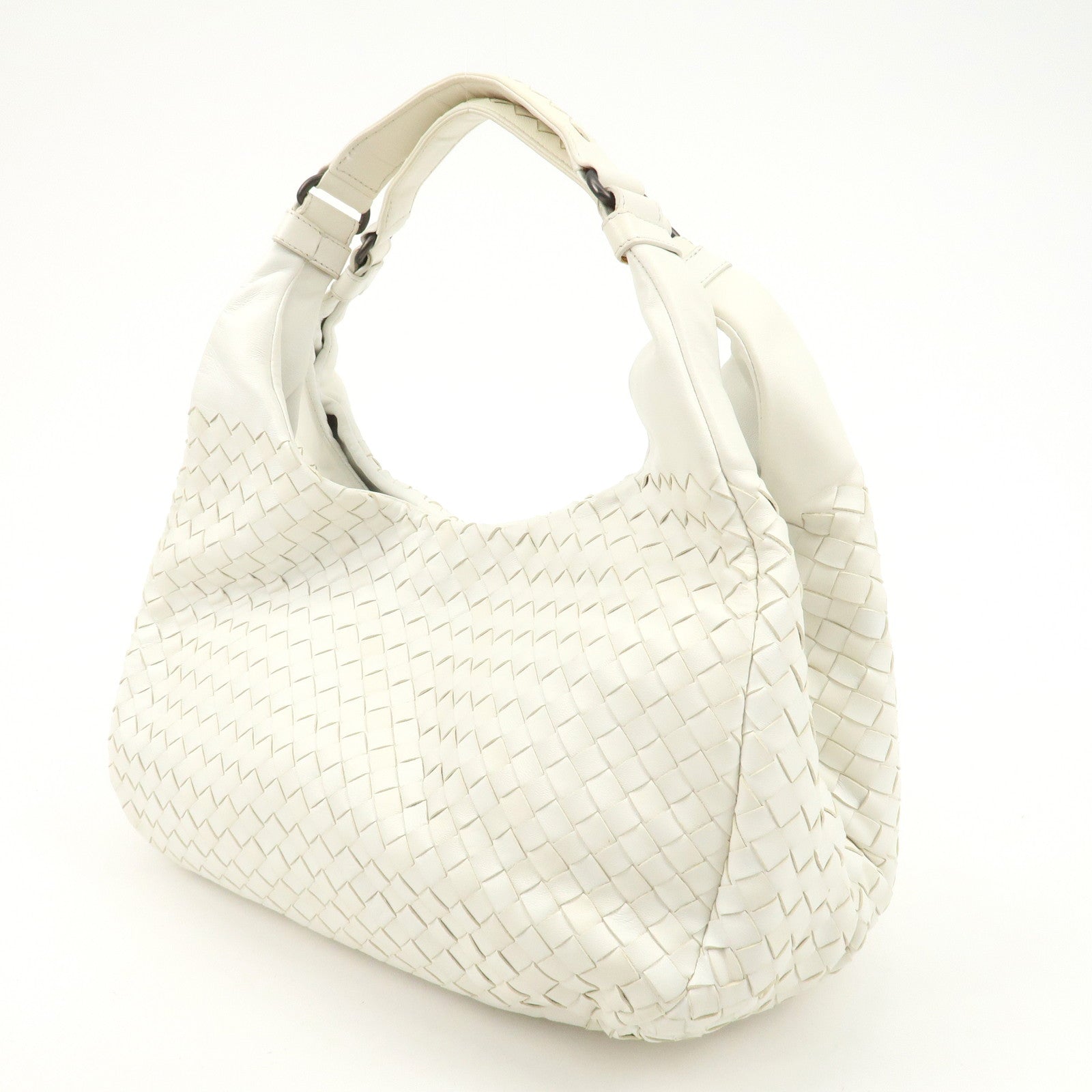 BOTTEGA VENETA Intrecciato Leather Campana Shoulder Bag White 125787