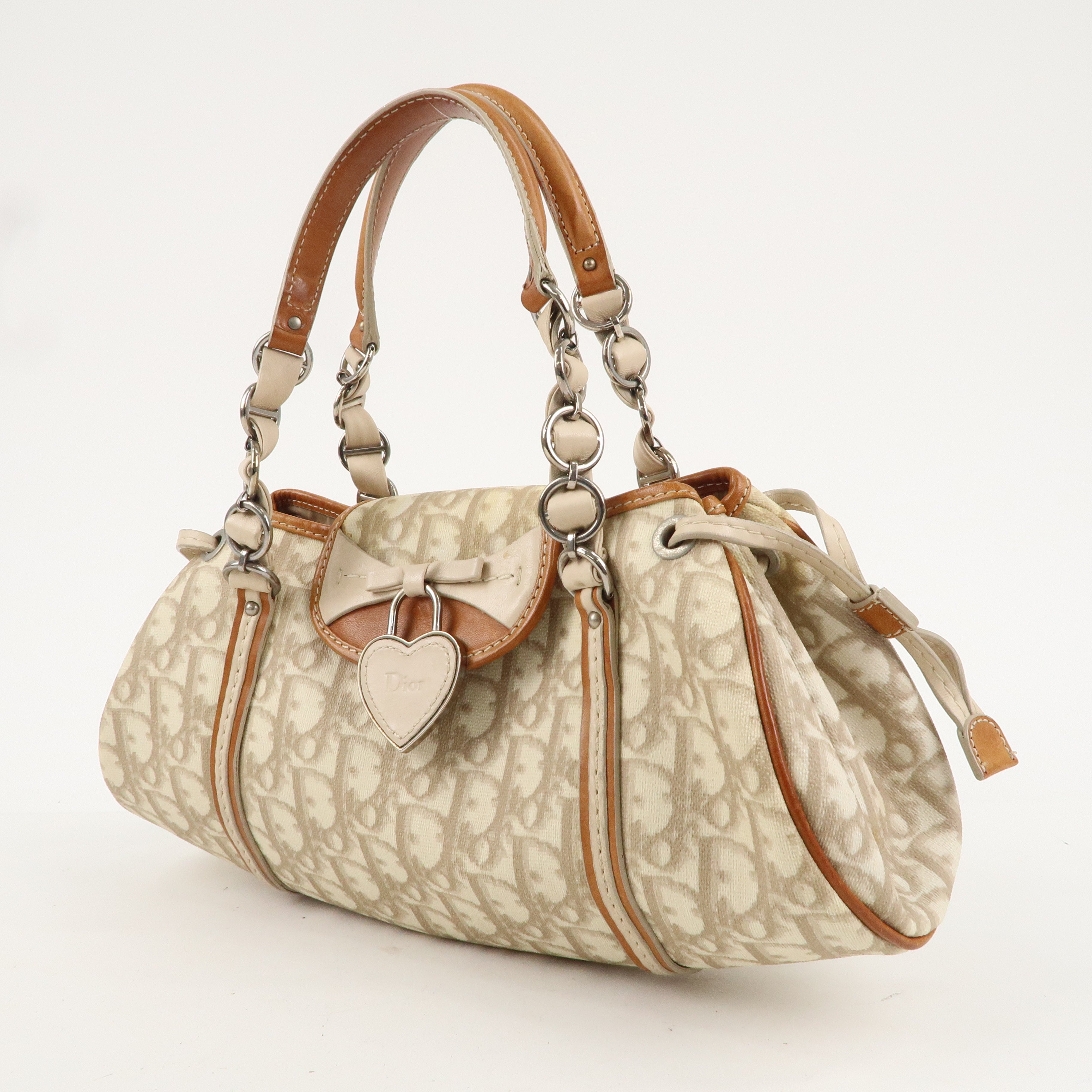 Christian Dior Trotter PVC Leather Hand Bag Beige Brown