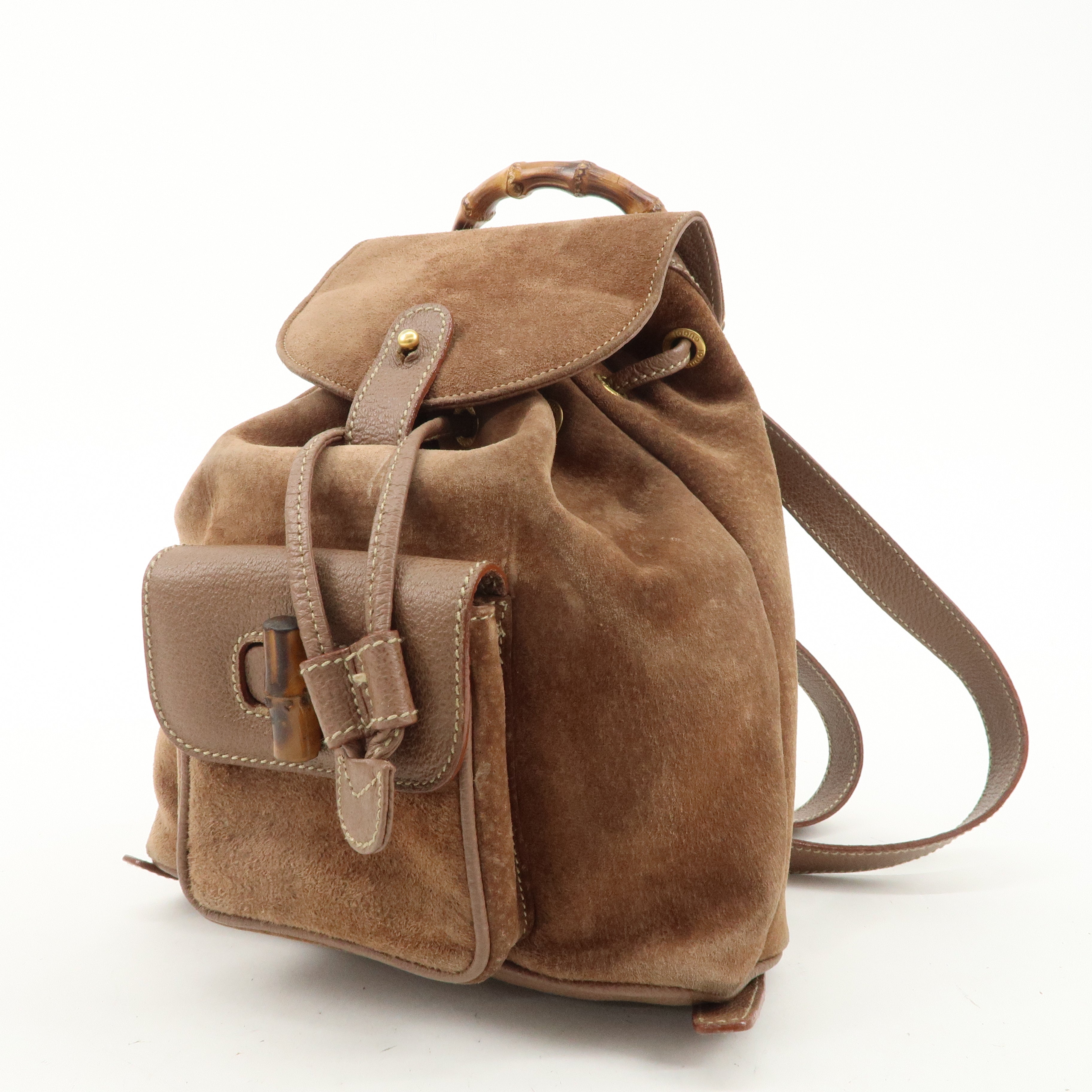 GUCCI Bamboo Suede Back Pack Ruck Sack Brown 003.3444.0030