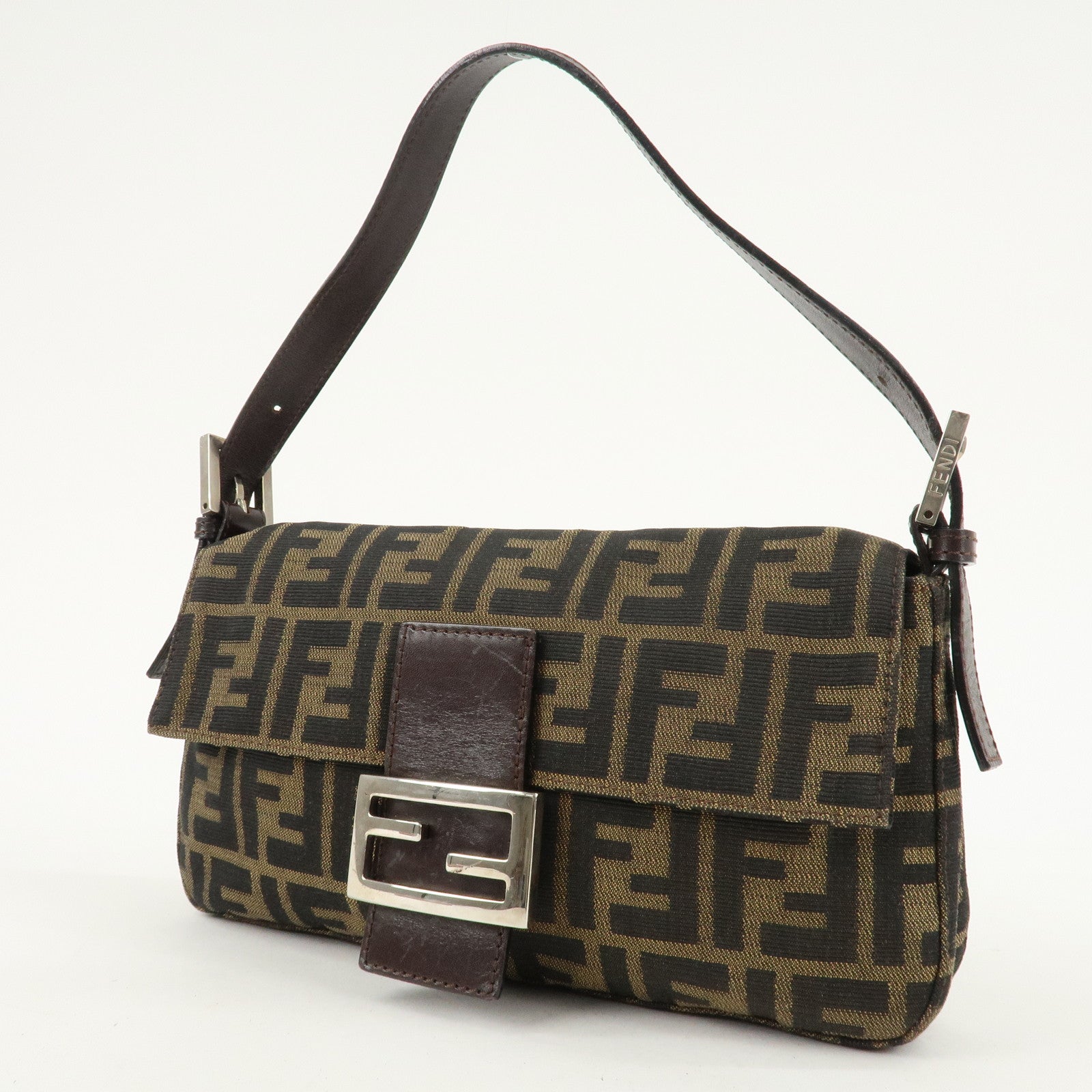 FENDI Zucca Mamma Buguette Canvas Shoulder Bag Brown Black 26424 Used