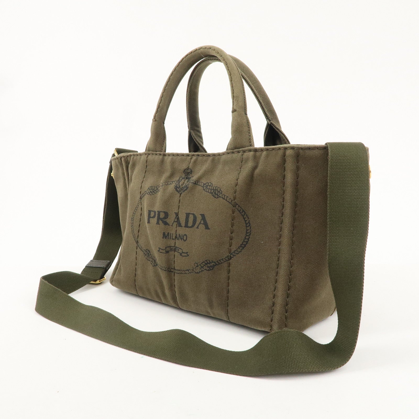 PRADA Canapa Mini Canvas 2Way Bag Hand Bag Khaki B2439G