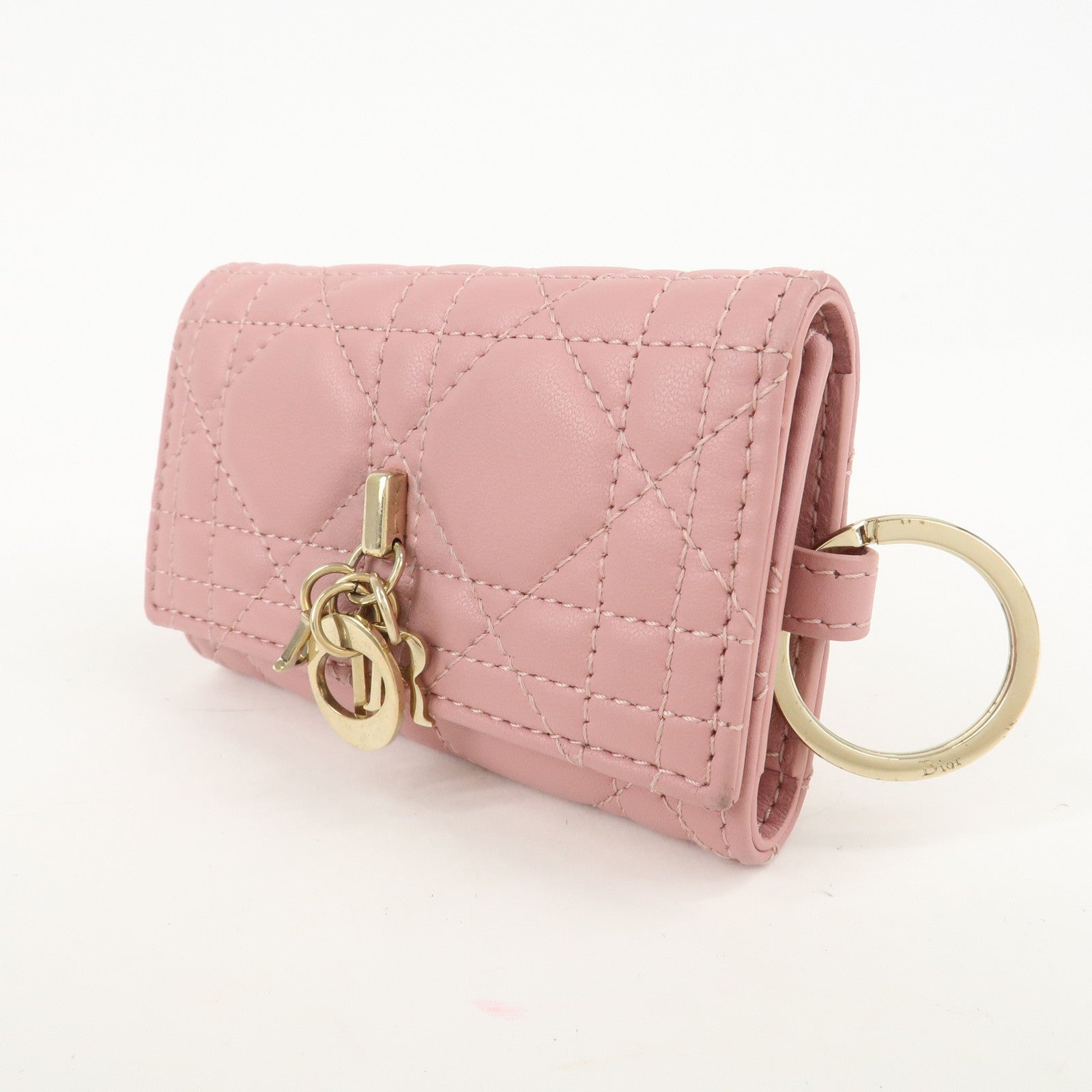 Christian Dior Cannage Leather 4 Key Case Key Chain Pink