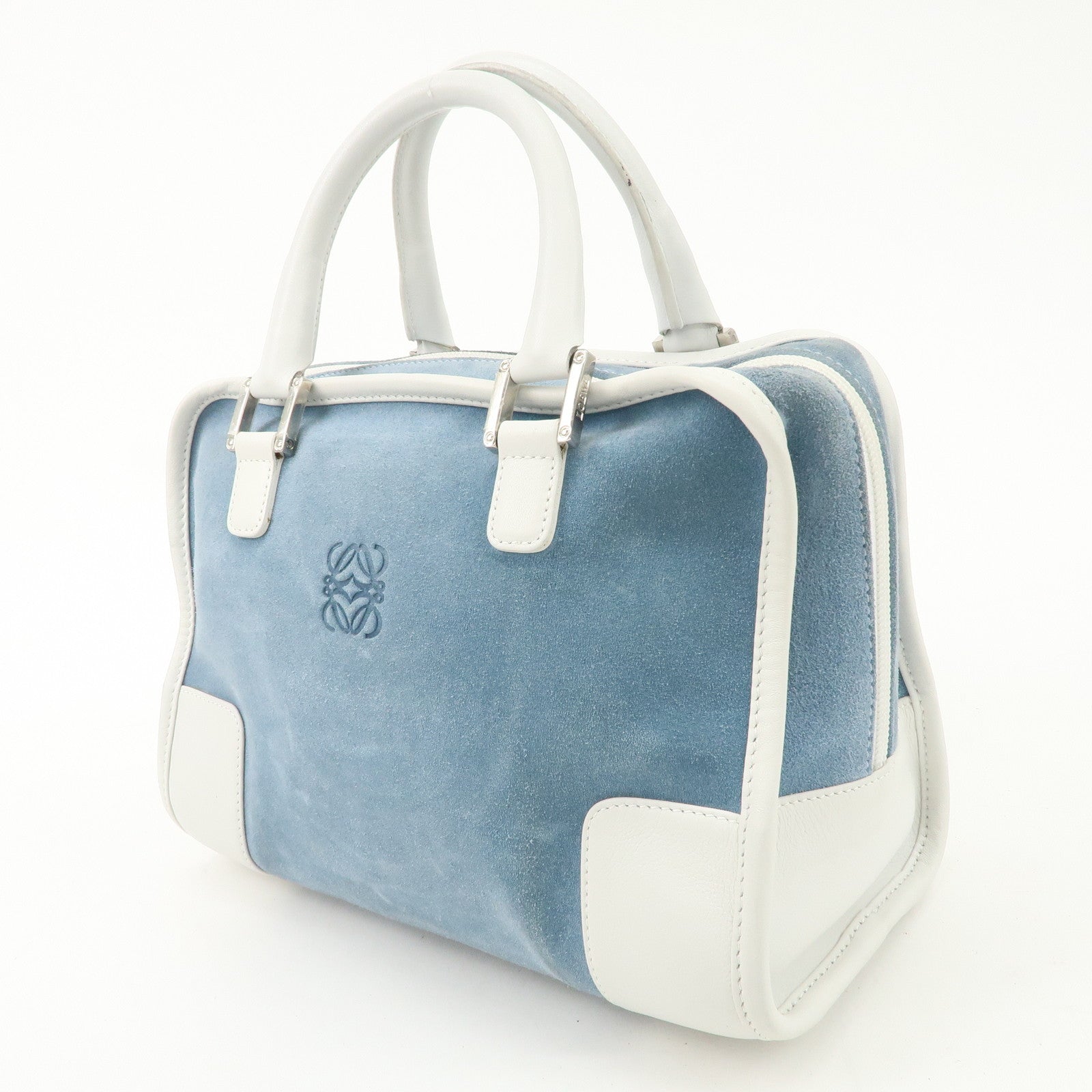 LOEWE Anagram Suede Leather Amazona 27 Hand Bag White Blue