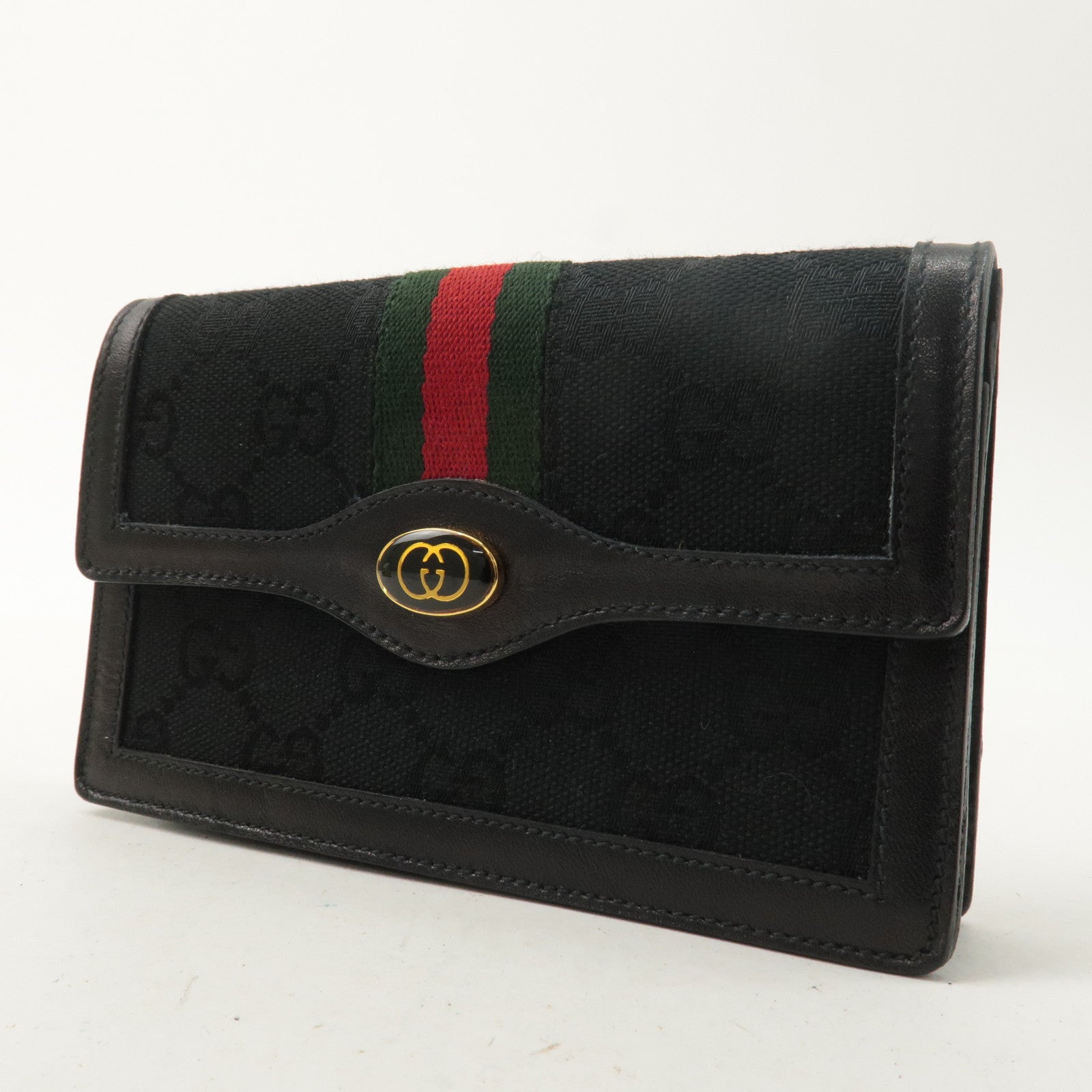 GUCCI Old Gucci Sherry GG Canvas Leather Pouch Black