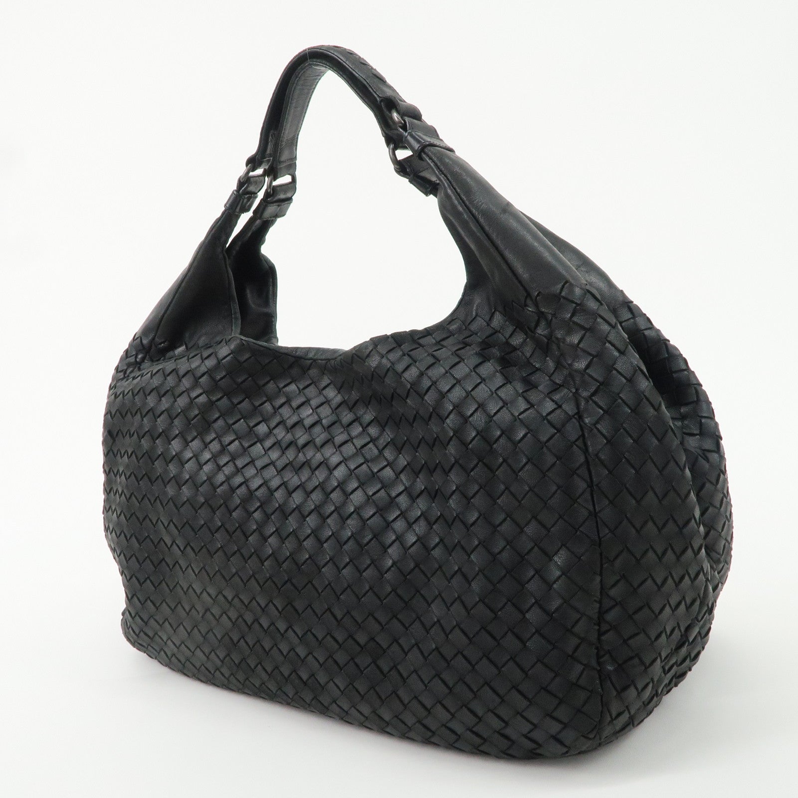 BOTTEGA VENETA Intrecciato Leather Shoulder Bag Black 124864