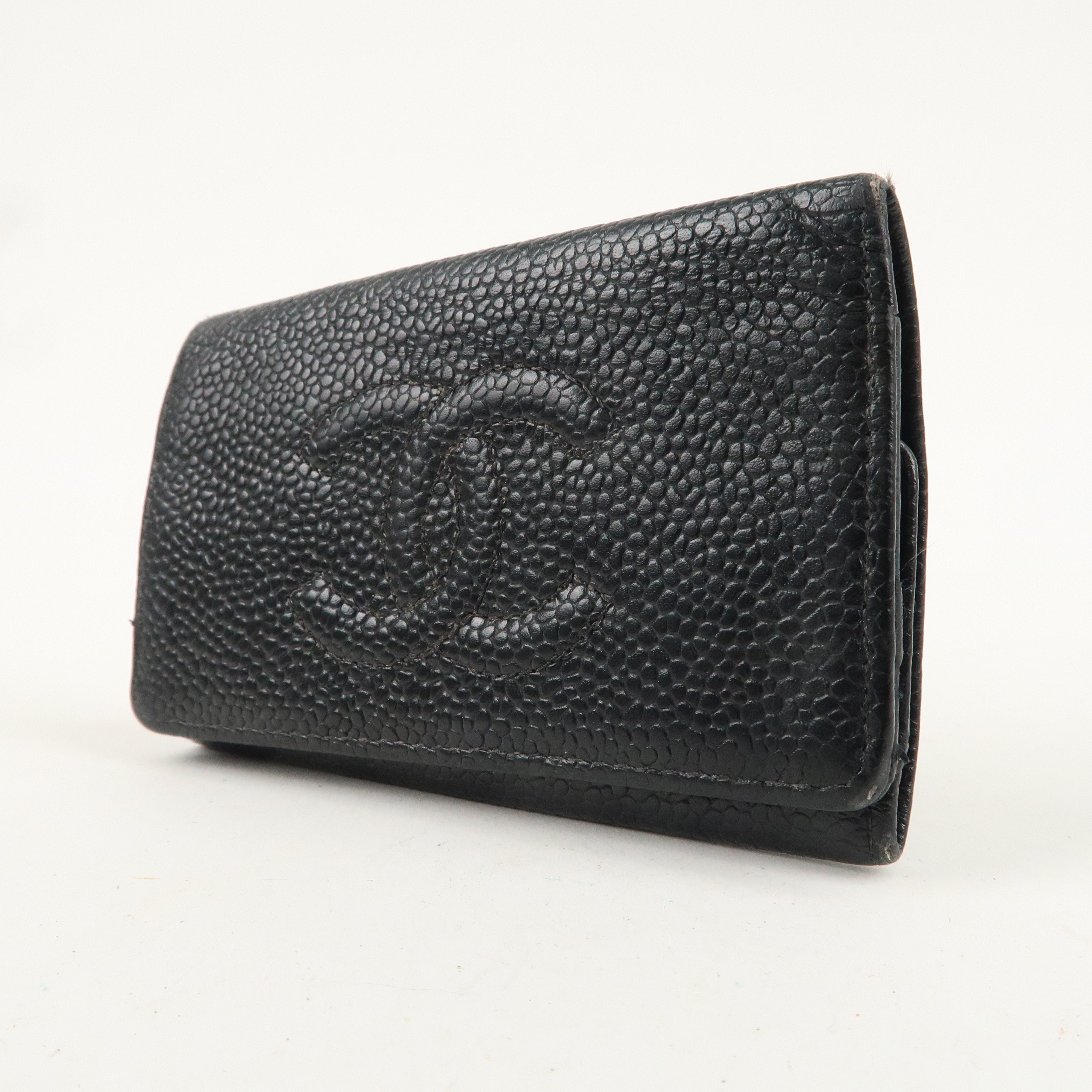 CHANEL Caviar Skin Coco Mark 6 Ring Key Case Black A13502