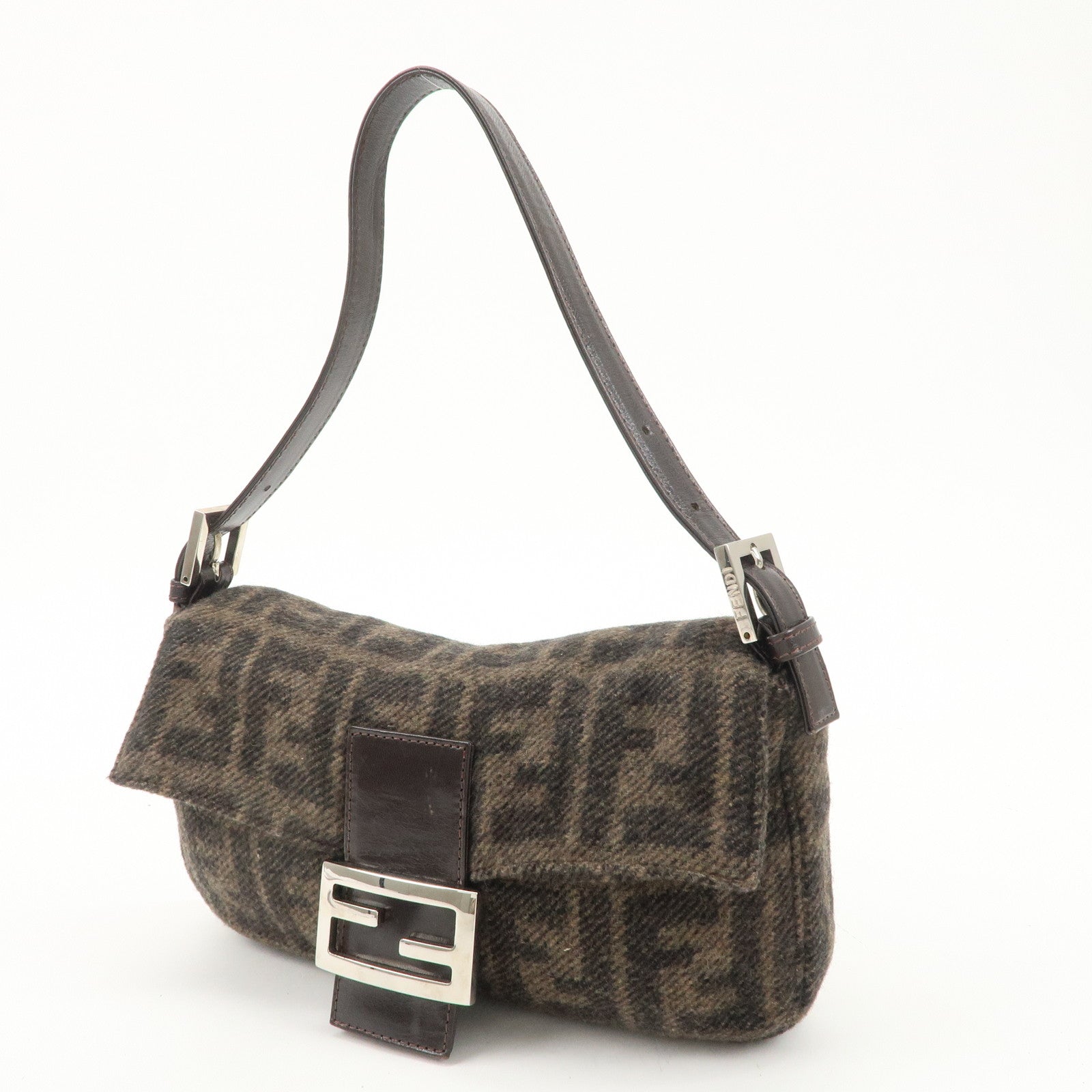 FENDI Mamma Buguette Zucca Wool Leather Shoulder Bag 26424 Used