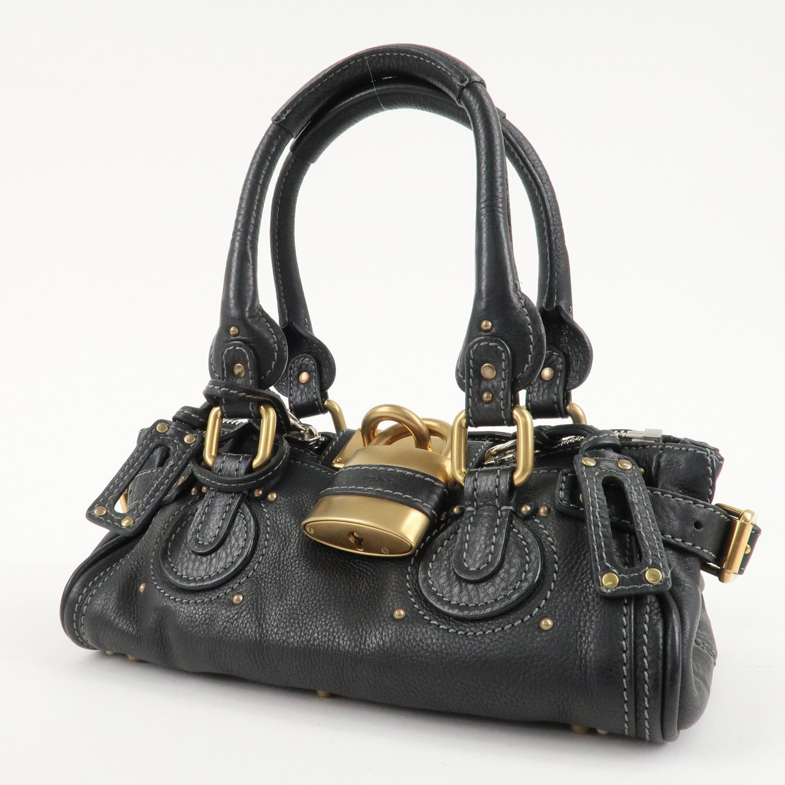 Chloe Paddington Leather Shoulder Bag Hand Bag Black Gold HDW Used