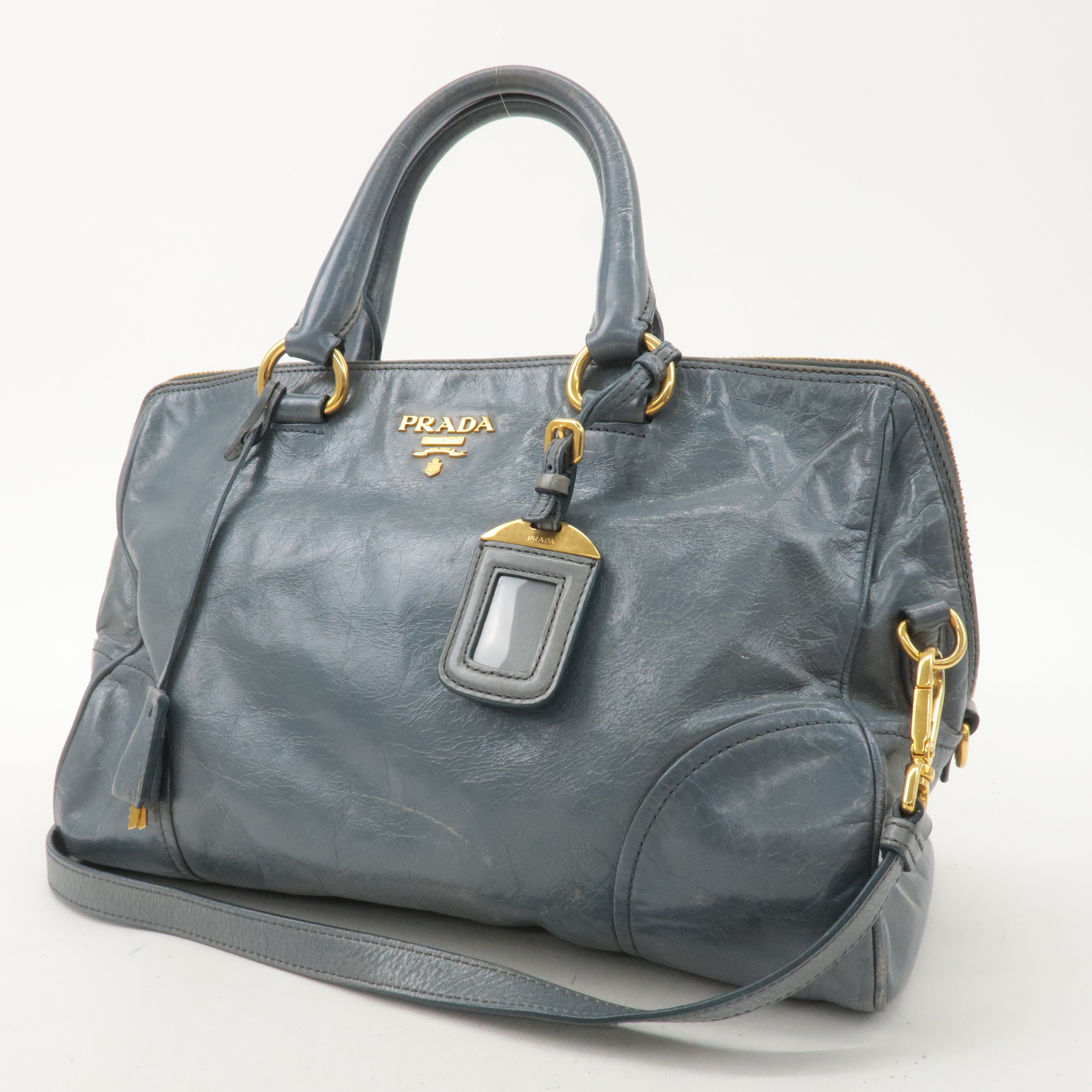 PRADA Leather 2Way Bag Hand Bag Shoulder Bag Light Blue