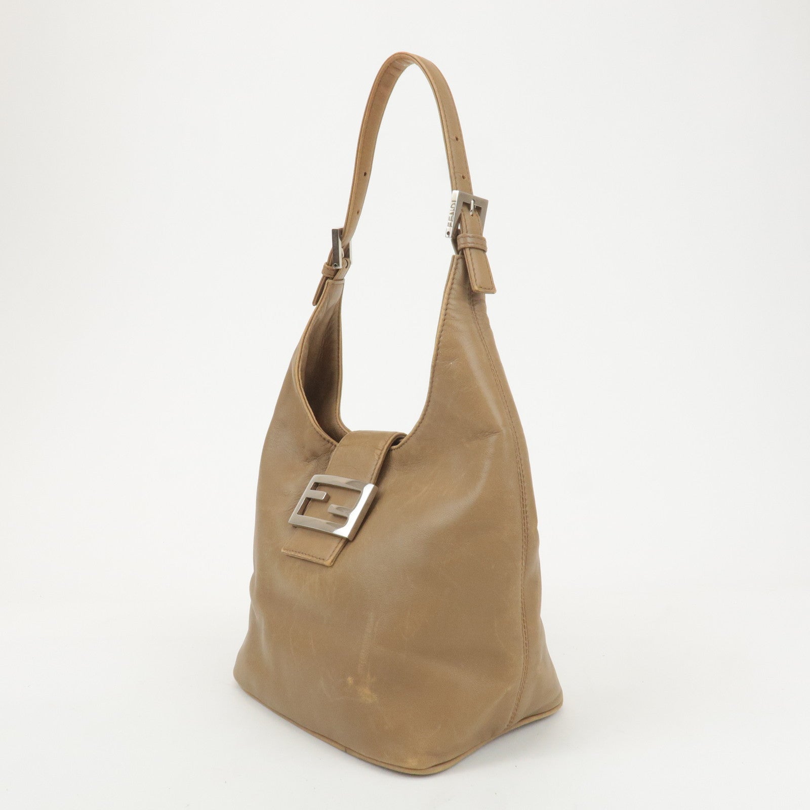 FENDI Leather One-Shoulder Bag Hand Bag Beige 26686