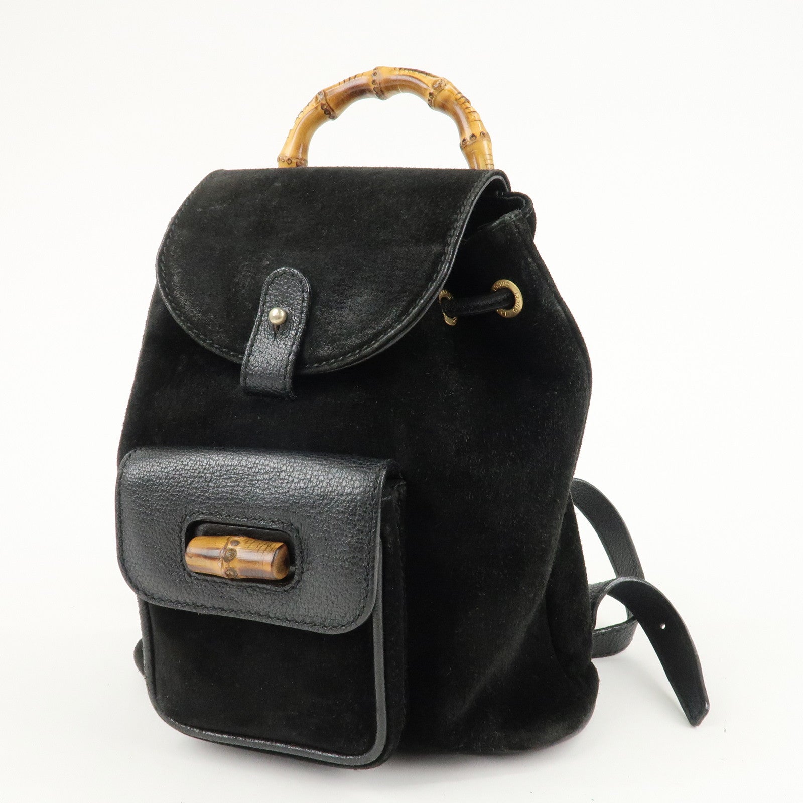 GUCCI Bamboo Suede Leather Mini Back Pack Black 003.2058.0030 Used