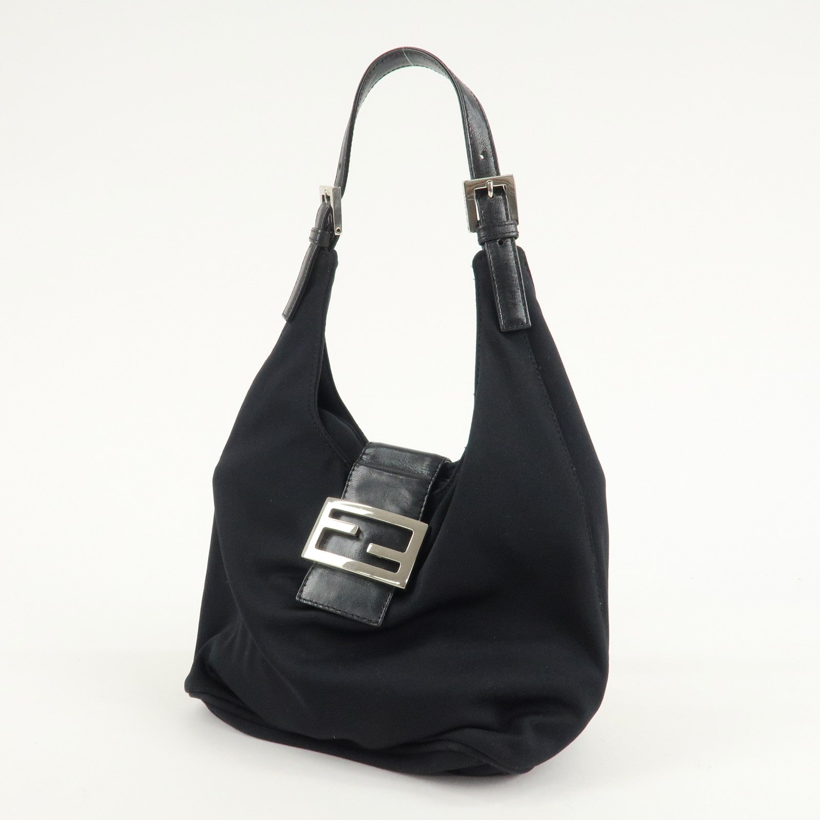 FENDI Cotton Leather Shoulder Bag Black 26686