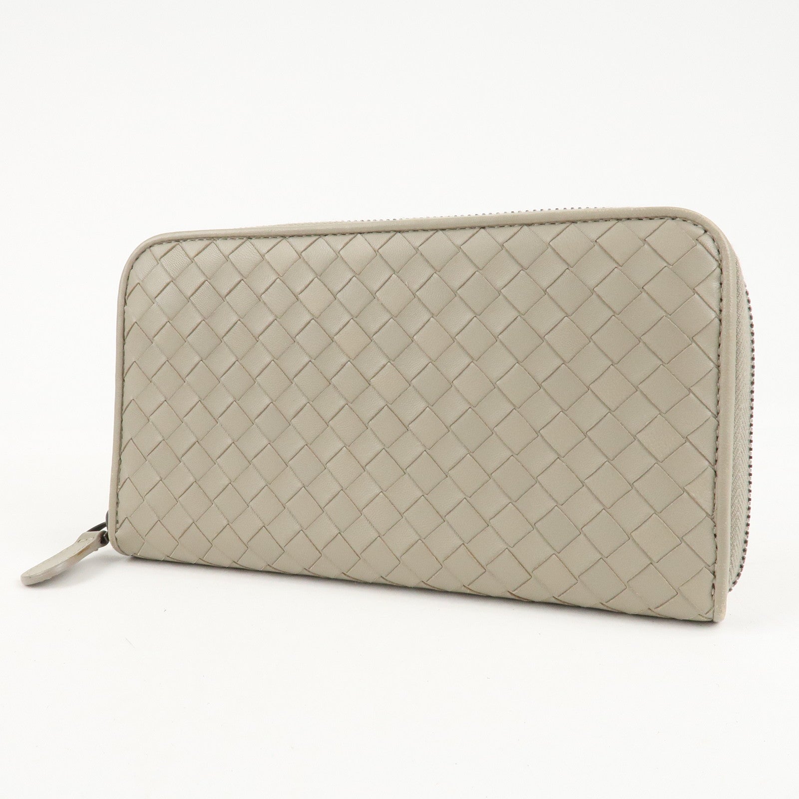 BOTTEGA VENETA Intrecciato Leather Round Zipper Long Wallet Gray