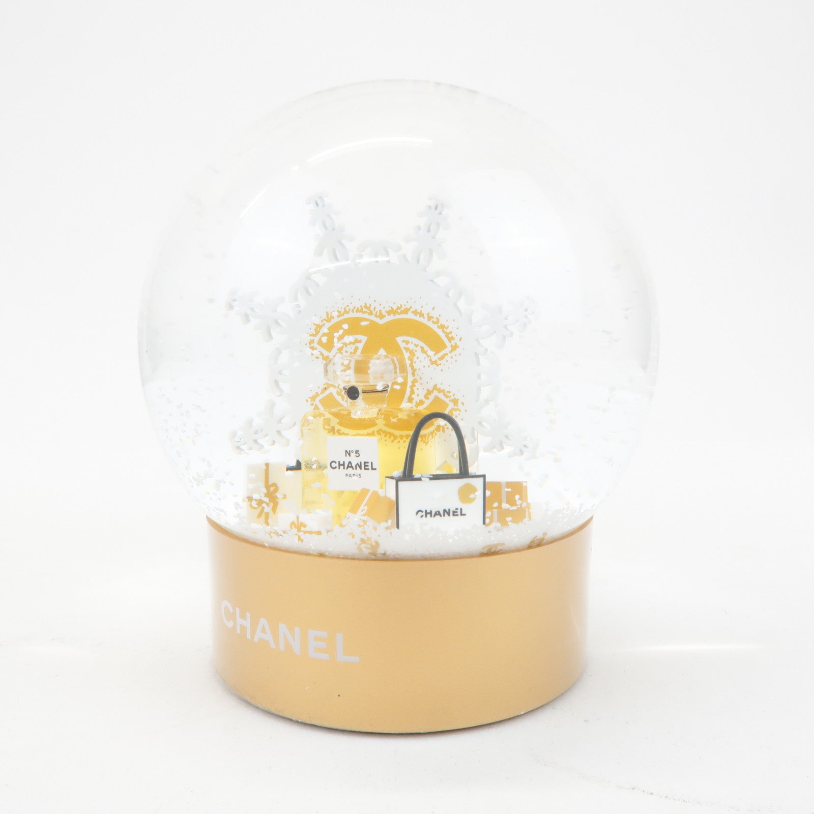 CHANEL Glass Snow Globe Snow Dome 2024 Novelty Gold White Used