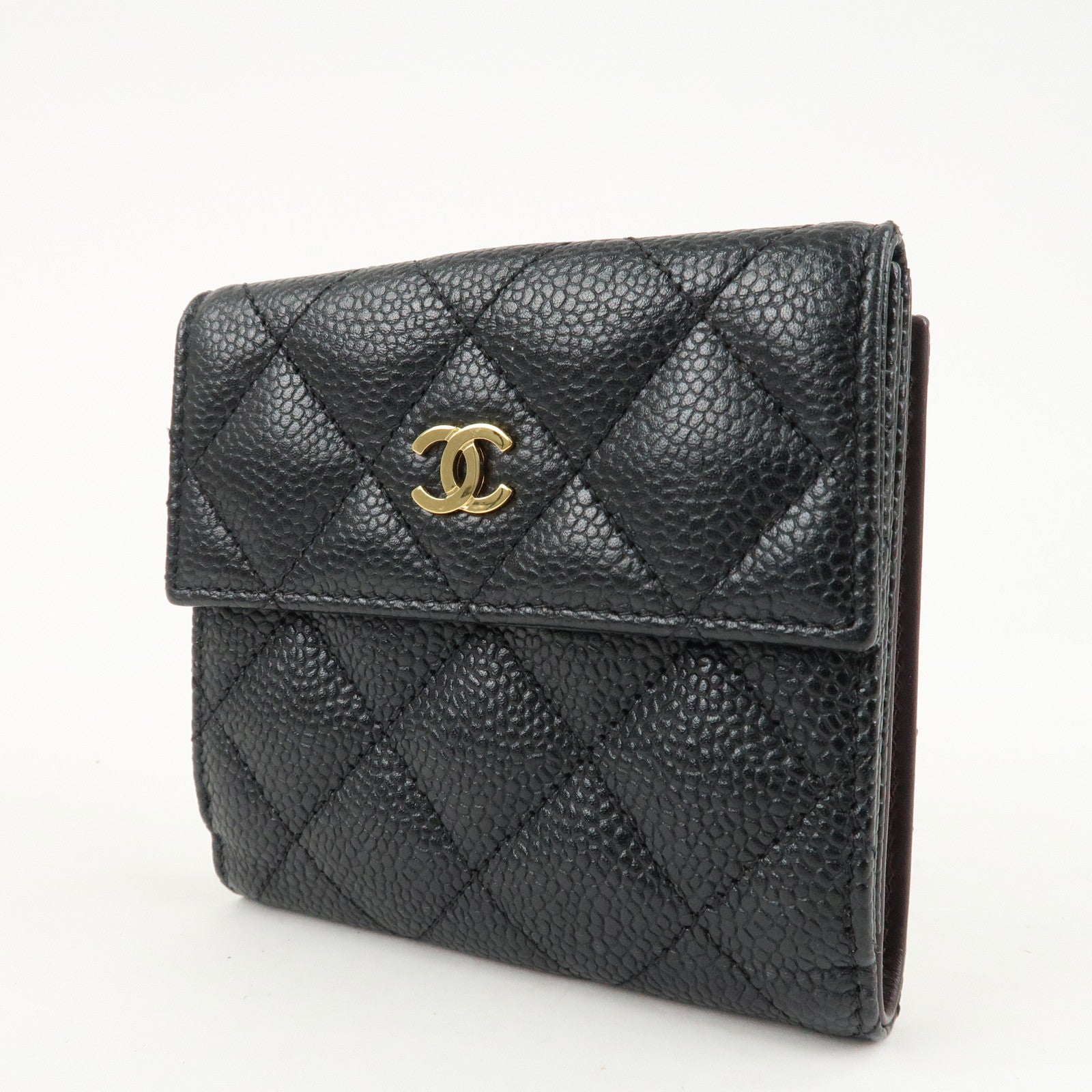 CHANEL Matelasse Cavier Skin W Hook Wallet Black A48980