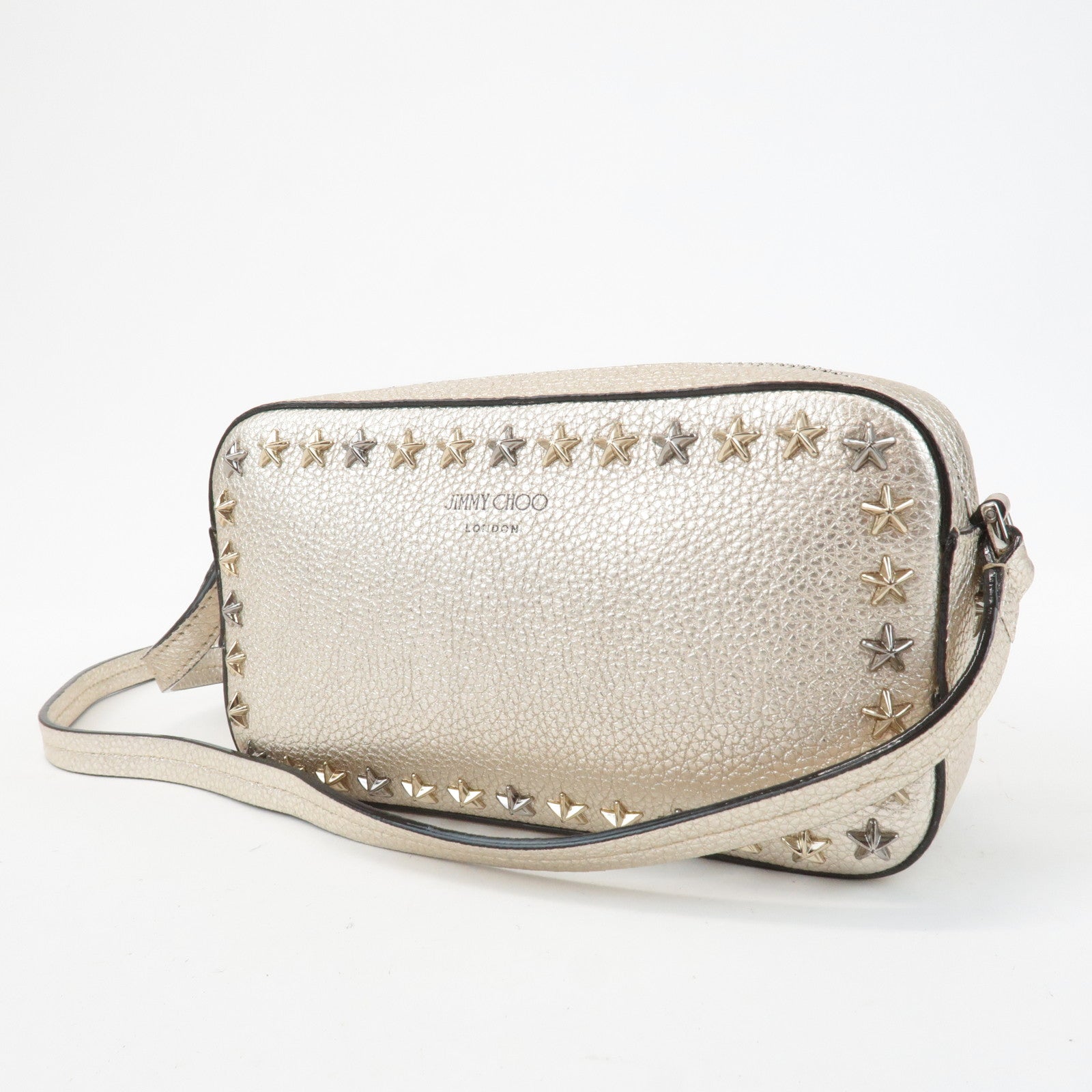 JIMMY CHOO Leather Studs Small Shoulder Bag Silver