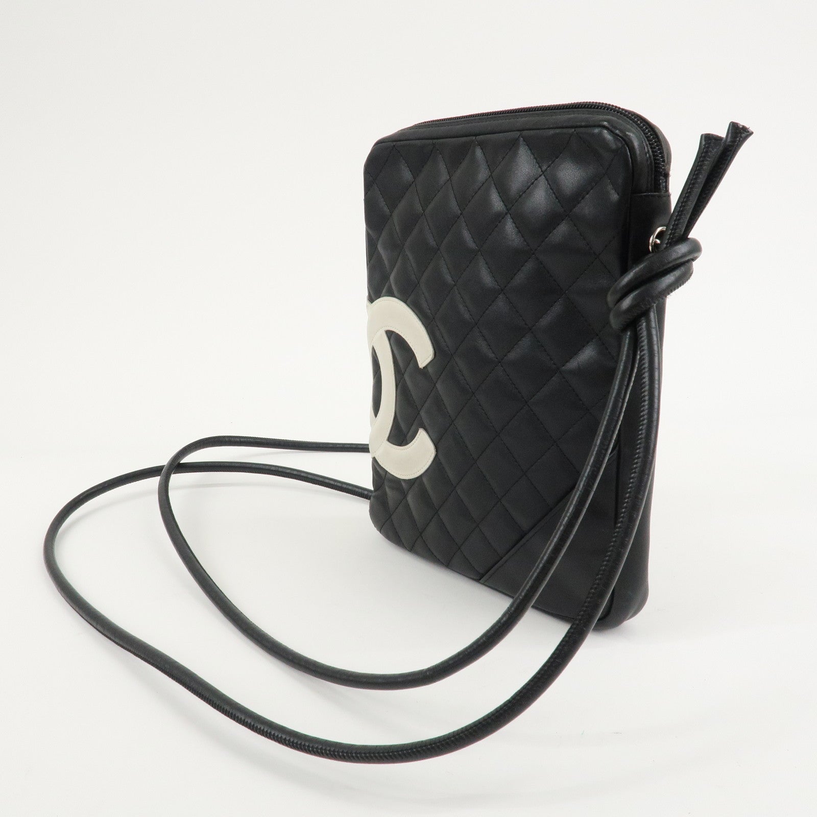 CHANEL Cambon Line Lamb Skin Shoulder Bag Pouch Black Used