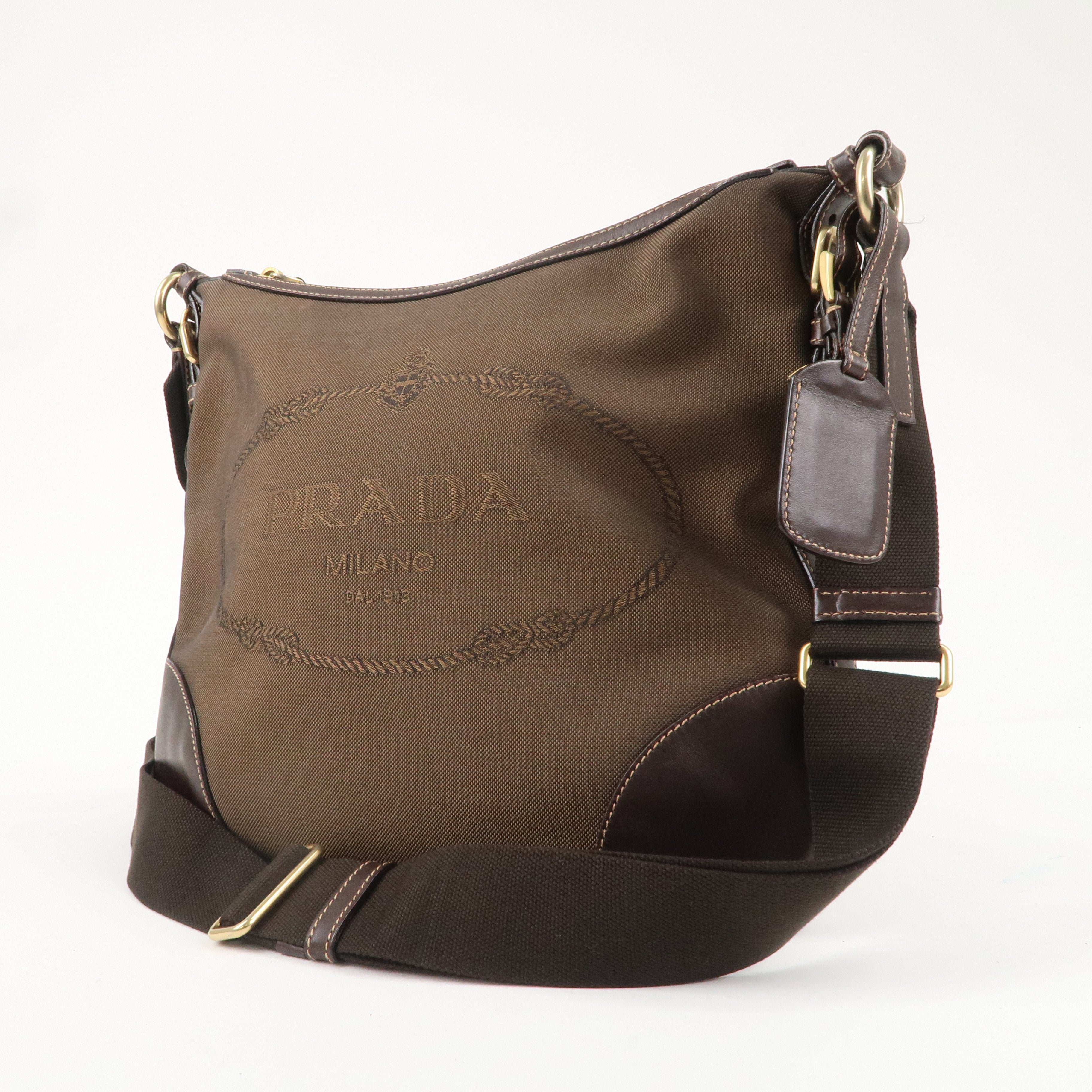 PRADA Jacquard Leather Shoulder Bag Crossbody Bag Brown BT0533