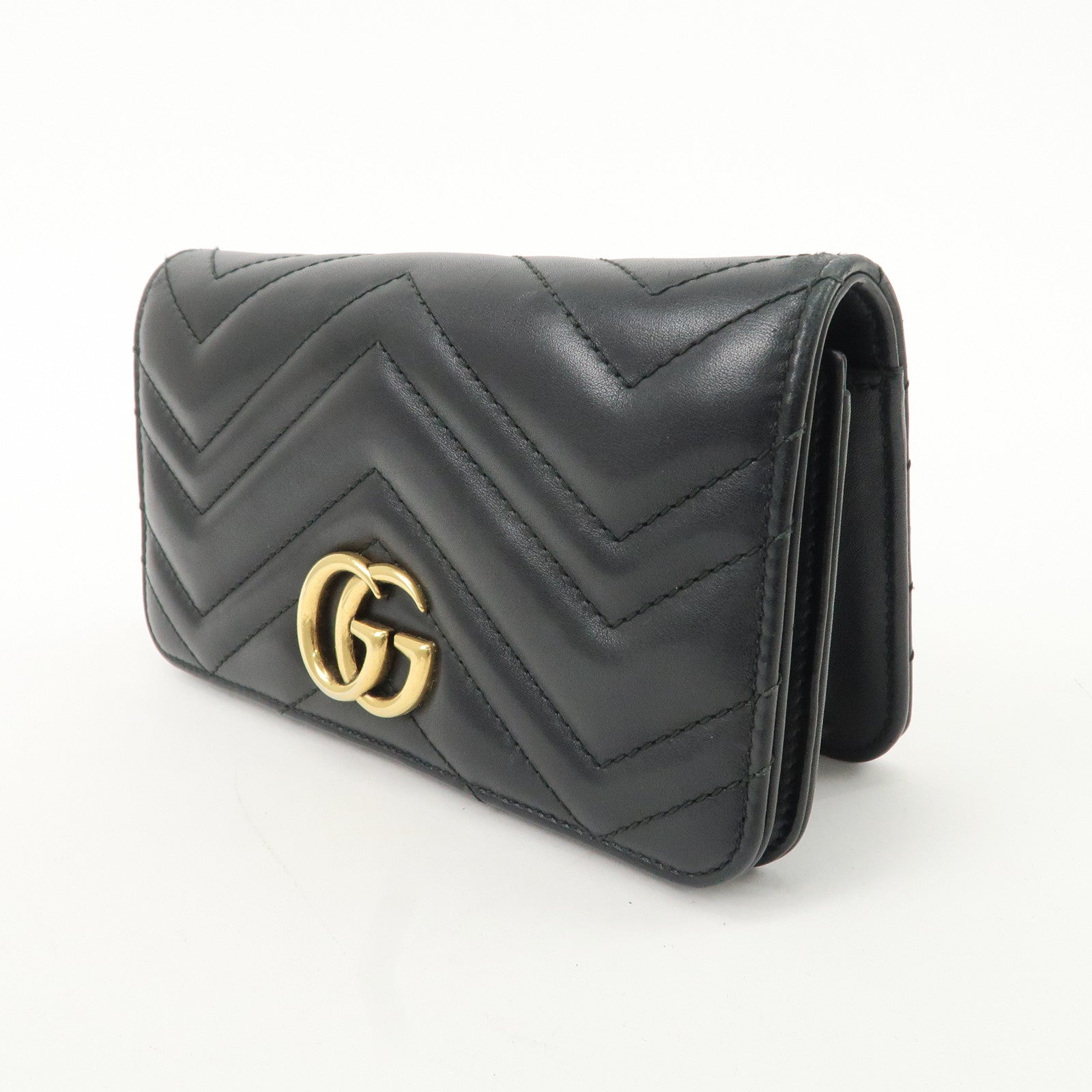 GUCCI GG Marmont Leather Chain Shoulder Bag Black 488426 Used