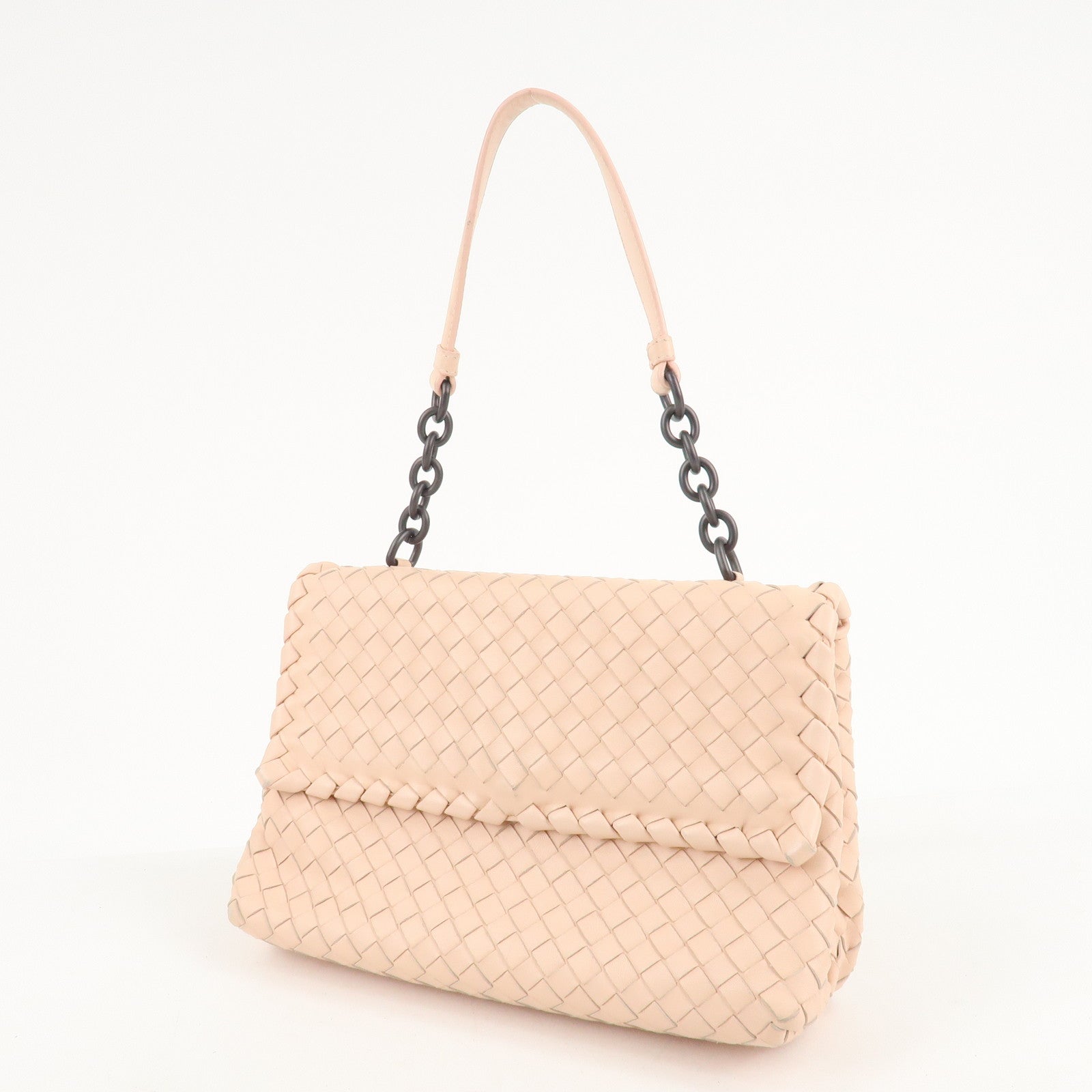 BOTTEGA VENETA Intrecciato Leather Chain Shoulder Bag Pink Beige