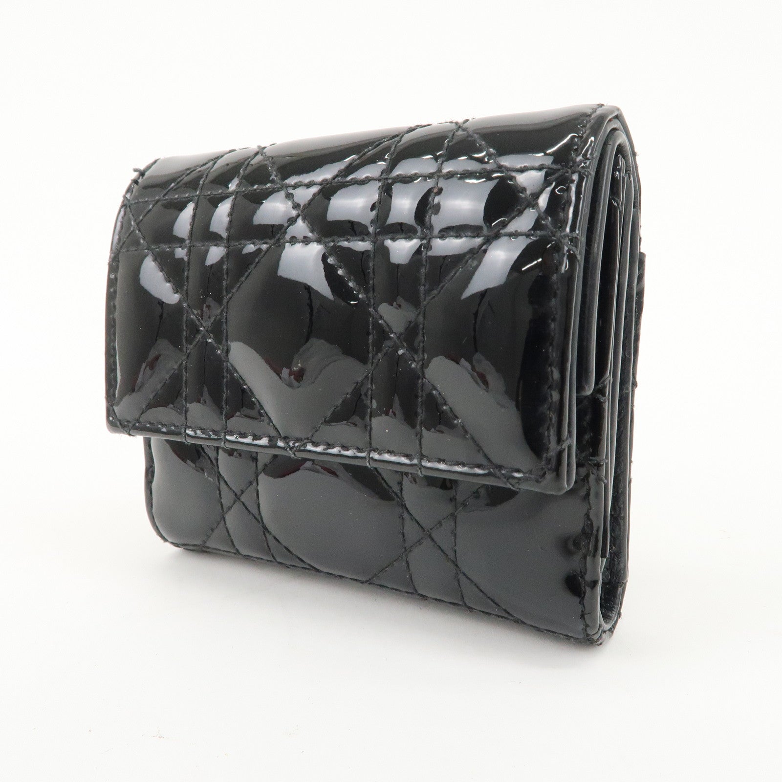 Christian Dior Cannage Patent Leather Lotus Wallet Black Used