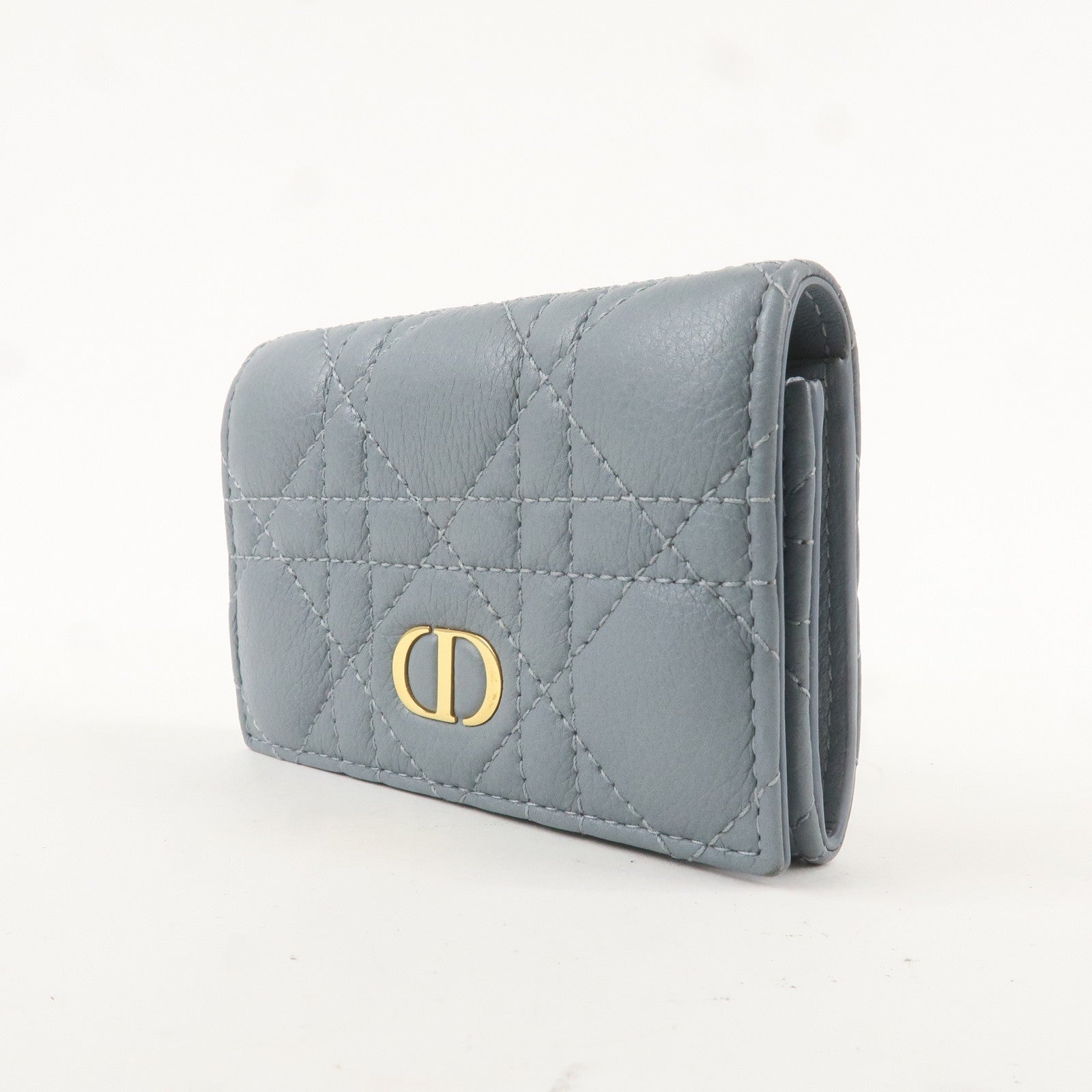 Christian Dior Cannage Leather Caro Bi-fold Wallet Light Blue