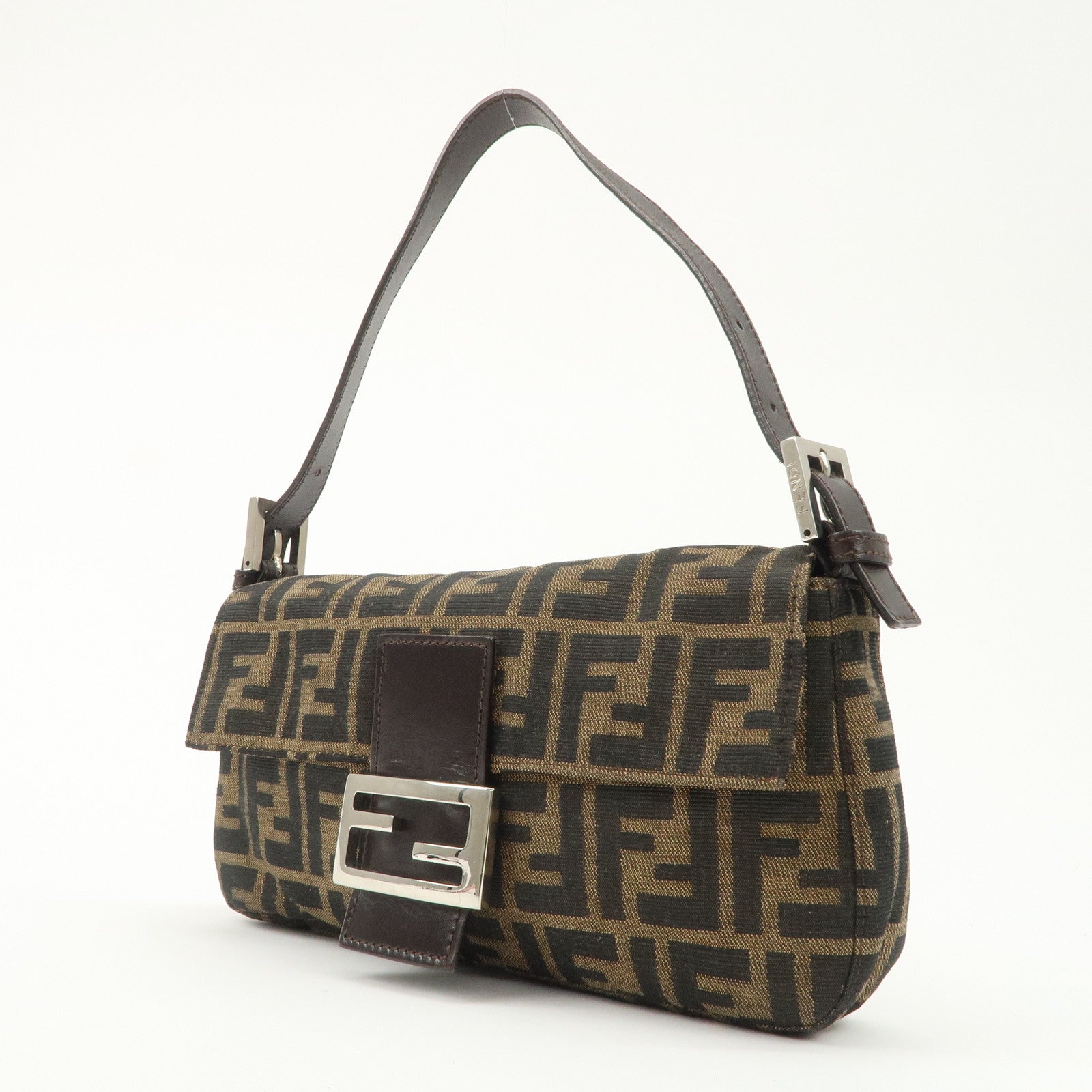 FENDI Mamma Bagguette Zucca Canvas Leather Shoulder Bag 26424