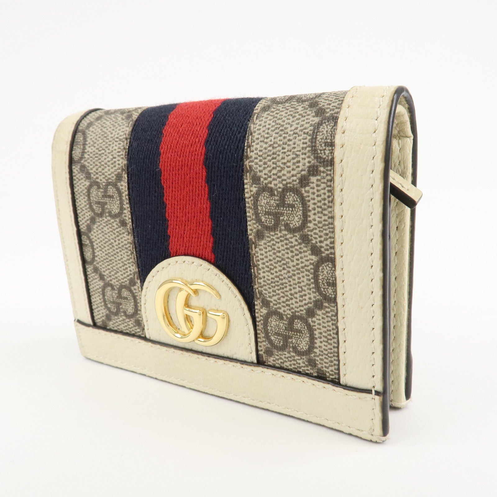 GUCCI Ophidia Sherry GG Supreme Leather Compact Wallet 523155 Used