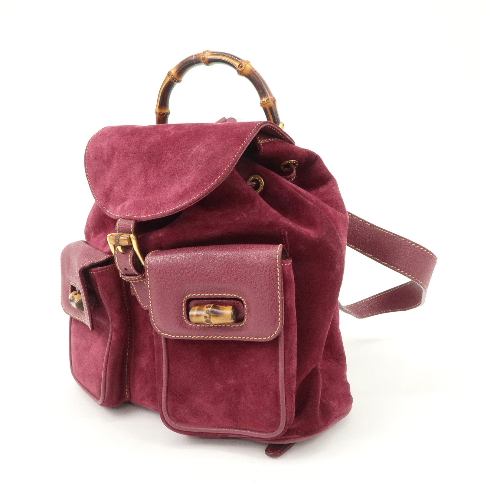 GUCCI Bamboo Suede Leather Back Pack Purple 003.2058.0016 Used