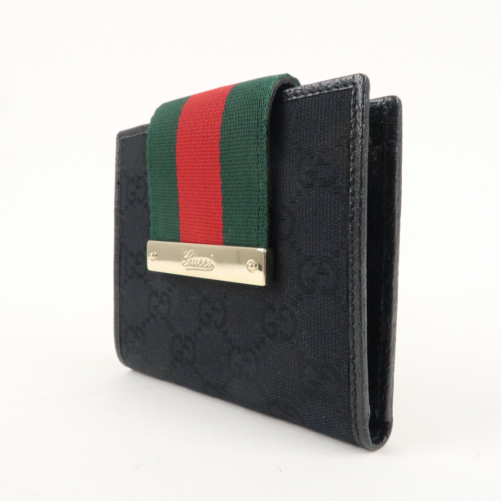 GUCCI Sherry GG Canvas Leather Bifold Wallet Black 181669