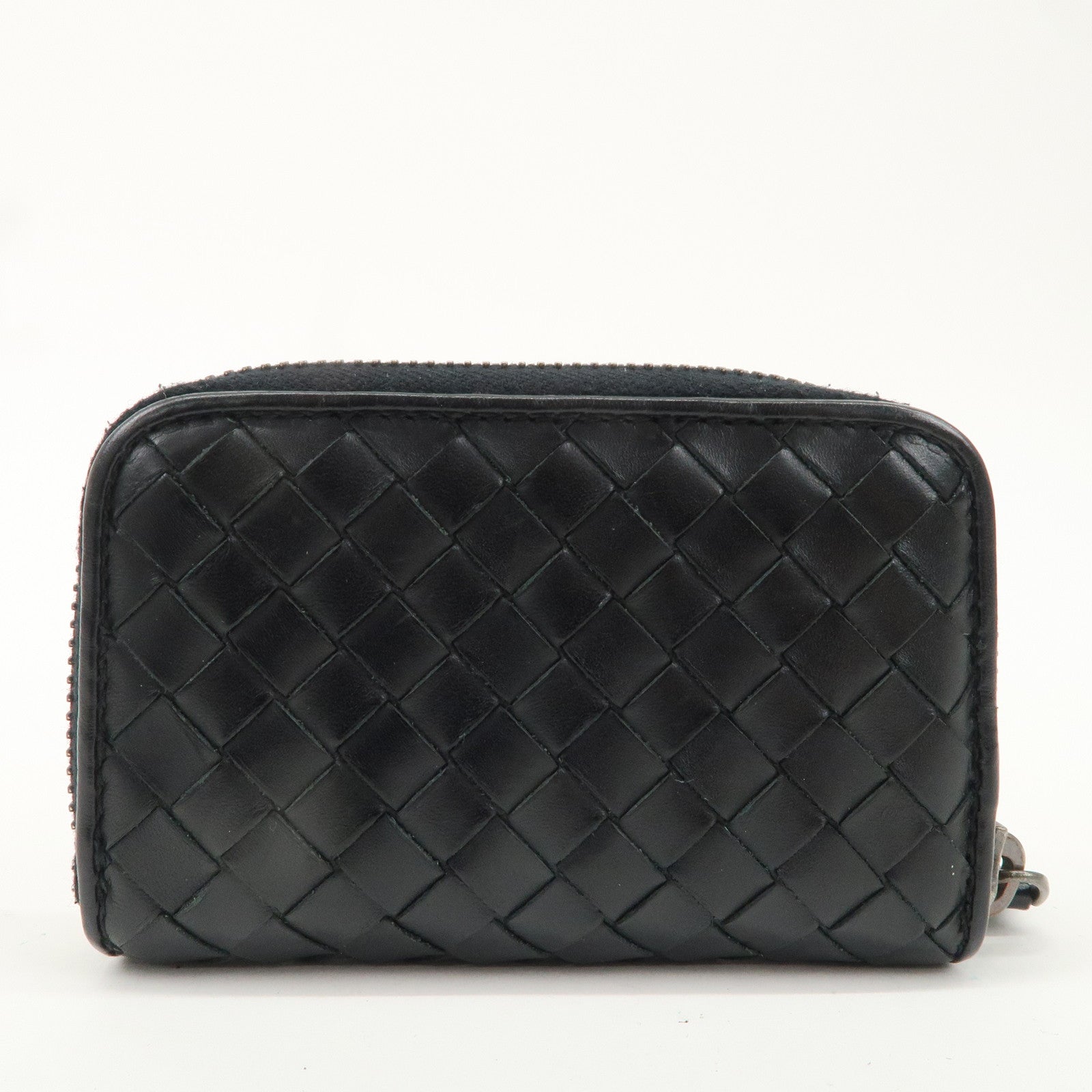 BOTTEGA VENETA Intrecciato Leather Zip Round Coin Case Black