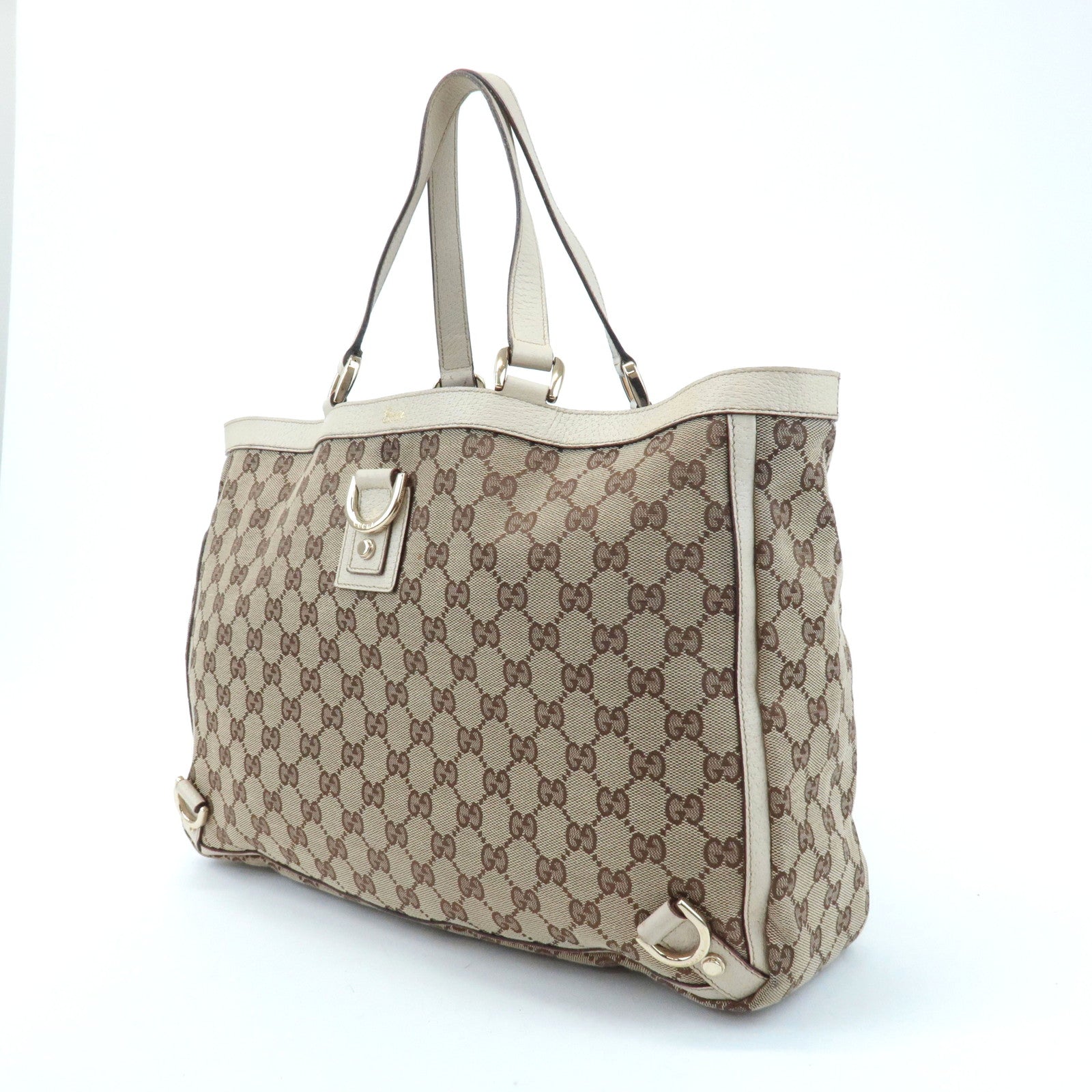 GUCCI Abbey Line GG Canvas Leather Tote Bag Beige 141472 Used