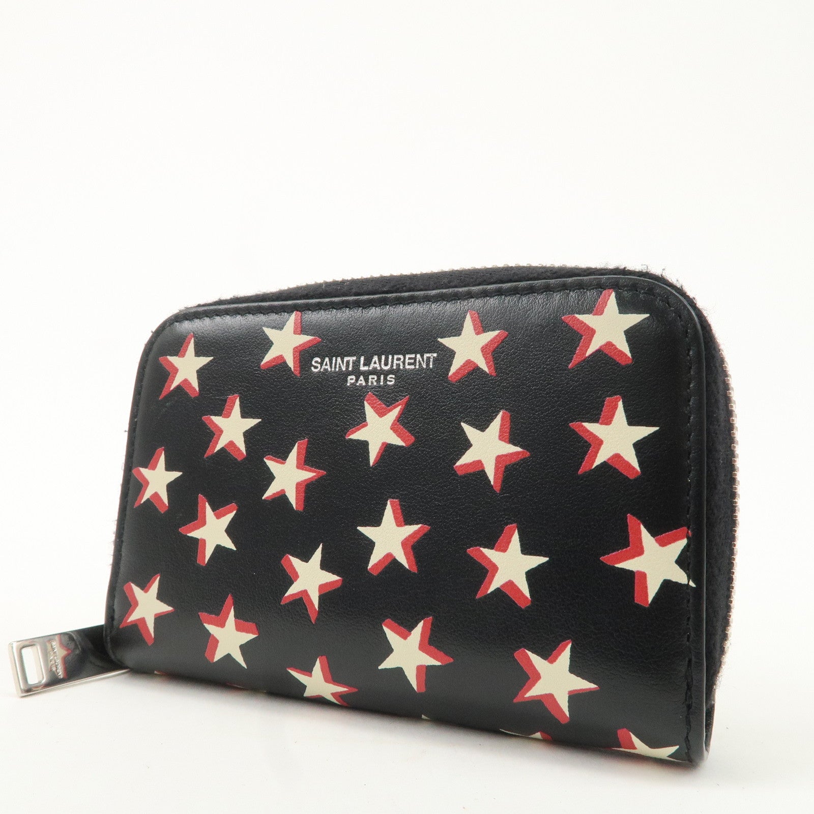 Saint Laurent Paris Leather Coin Case Case Star Print Black