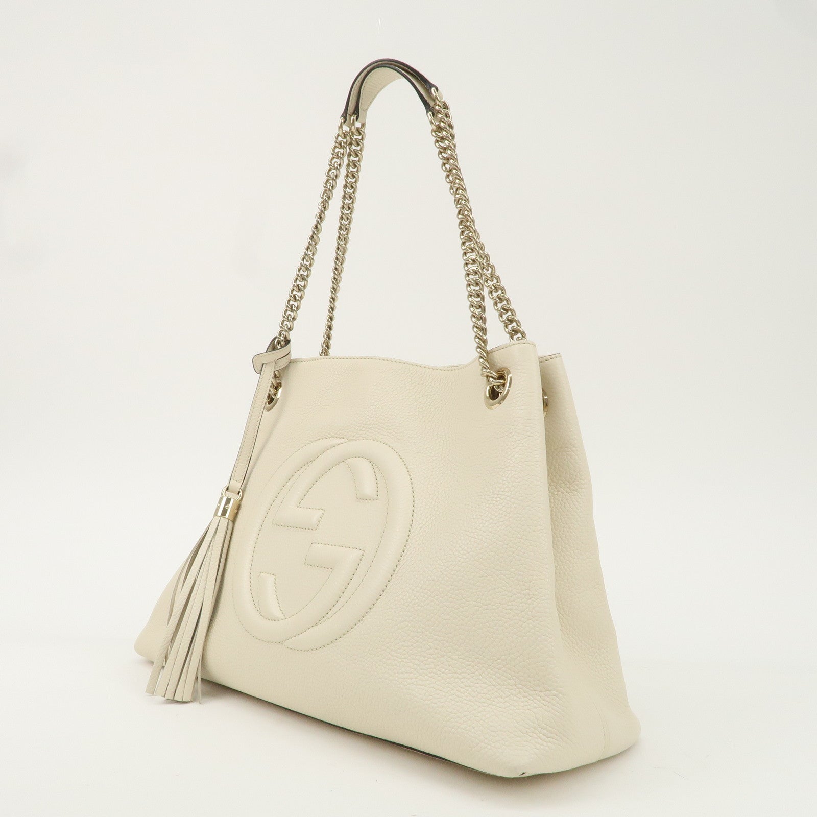 GUCCI SOHO Interlocking G Leather Chain Shoulder Bag Ivory 536196