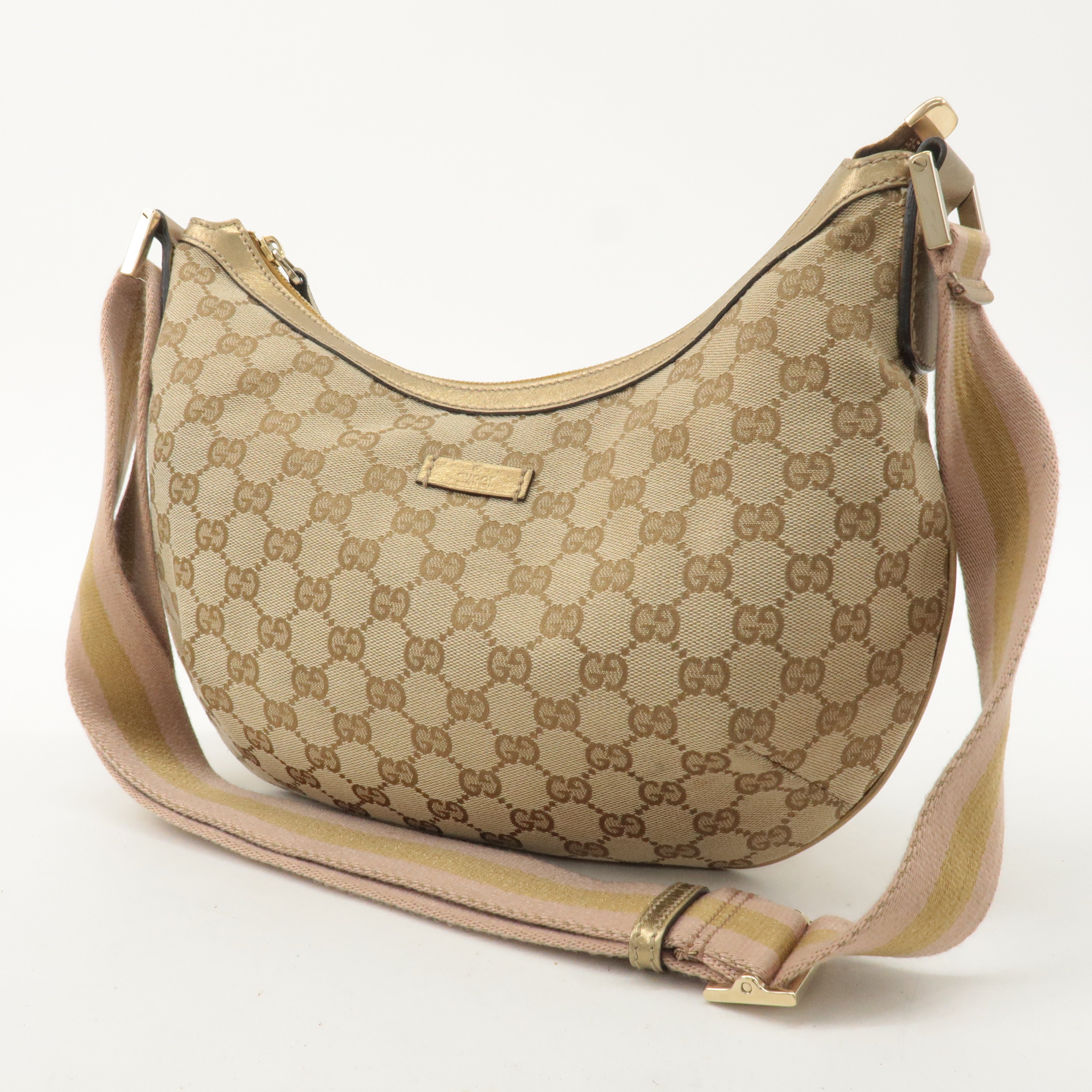 GUCCI GG Canvas Leather Shoulder Bag Beige Pink 181092