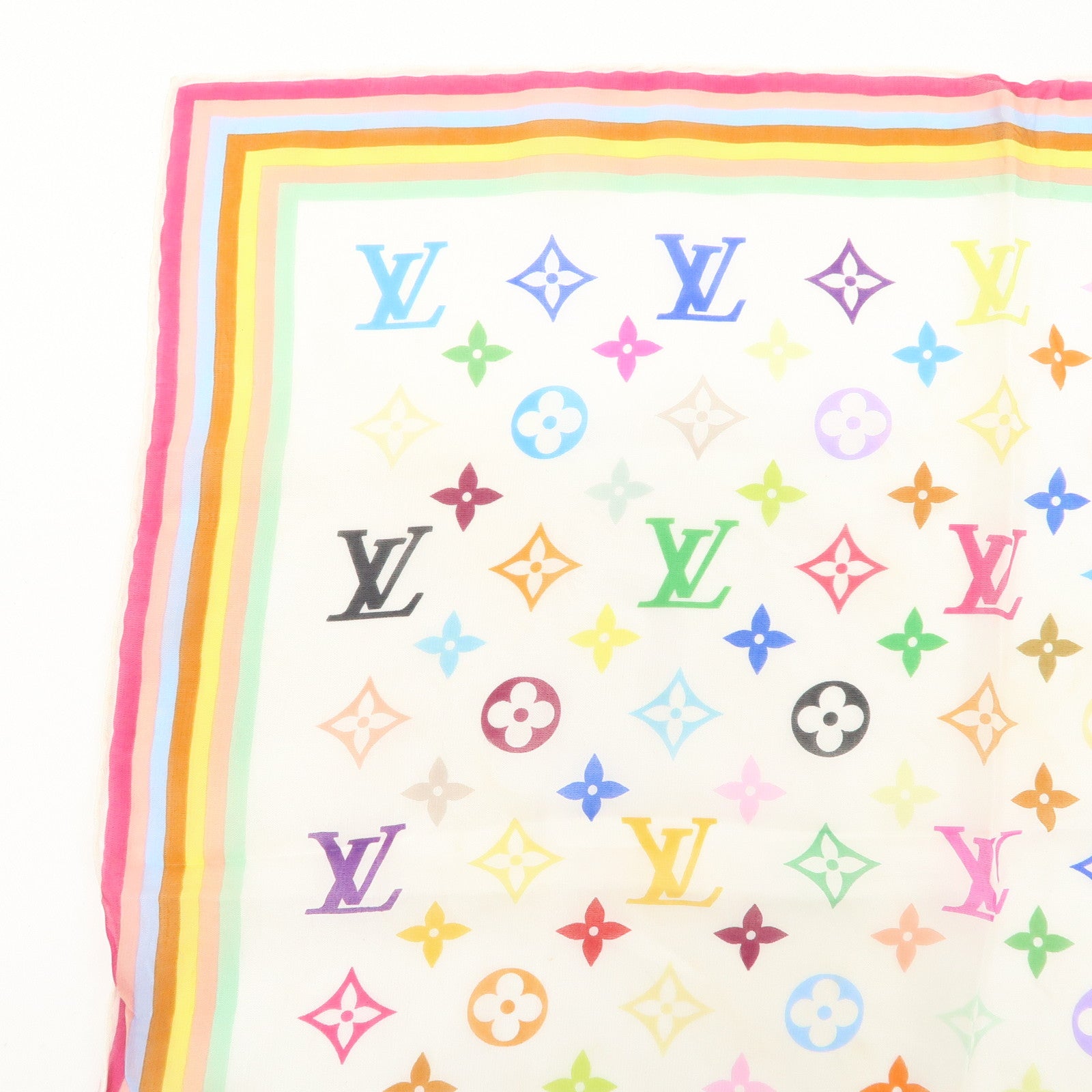 Louis Vuitton Monogram Multi Color Silk 100% Scarf Blanc M71913 Used