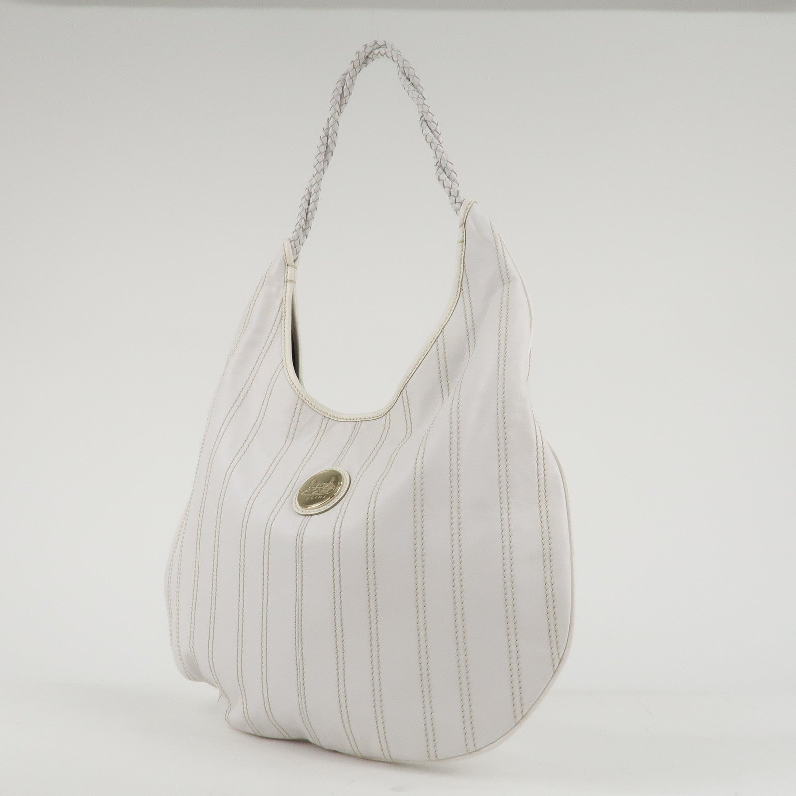 CELINE Leather Shoulder Bag White Gold Hardware