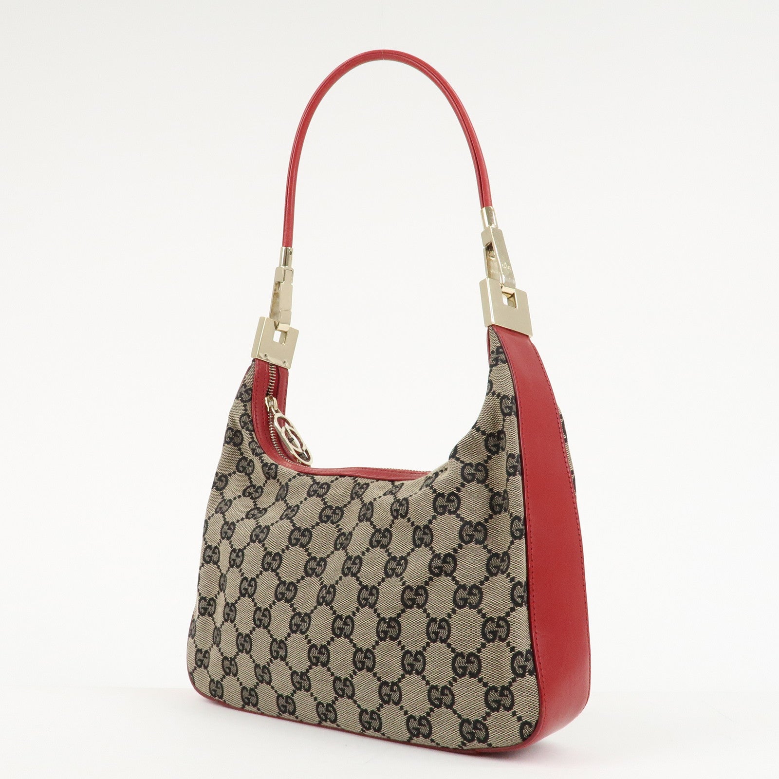 GUCCI GG Canvas Leather One-Shoulder Bag Beige Navy Red 001.3812