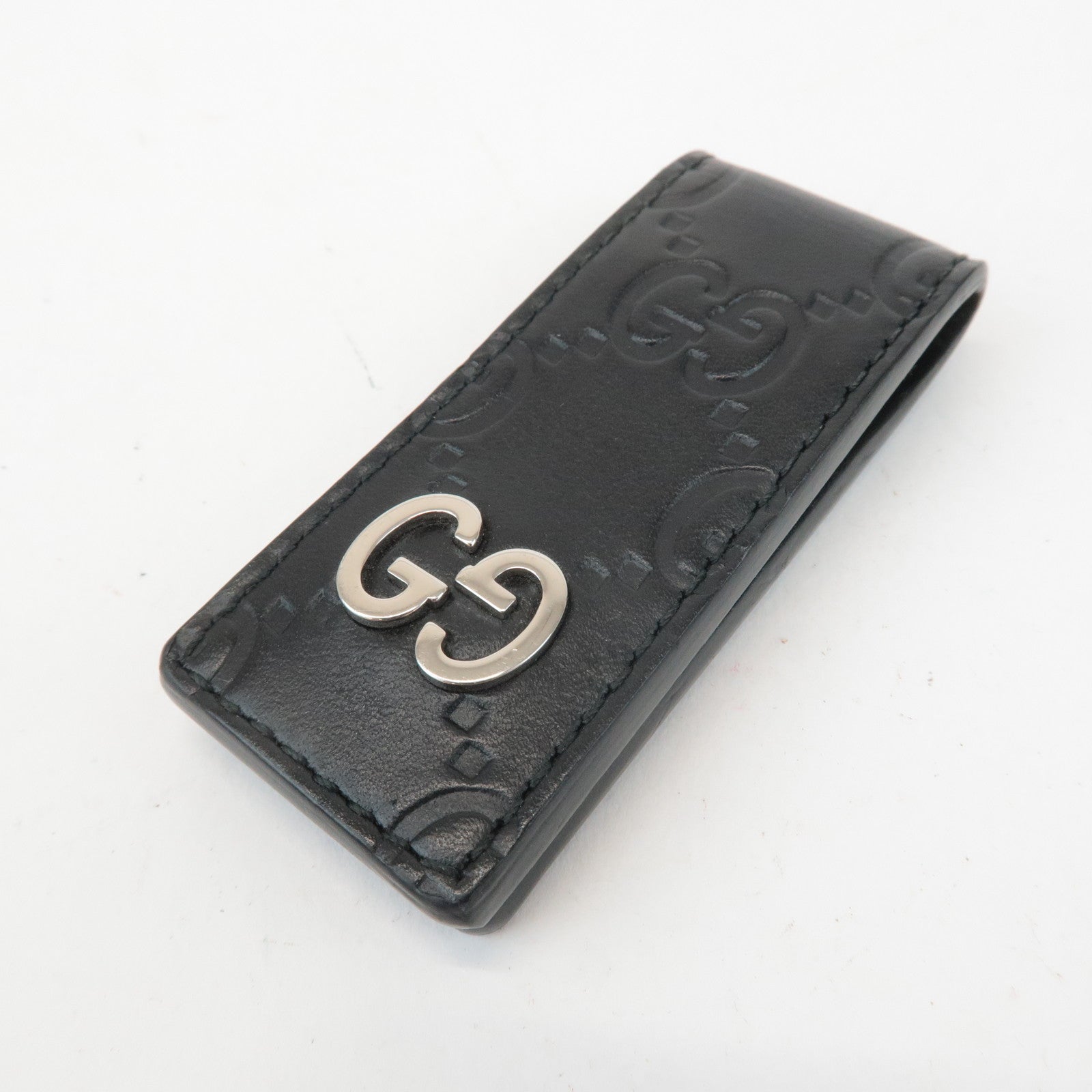 GUCCI Guccissima Leather Money Clip Bill Clip Black 522867 Used