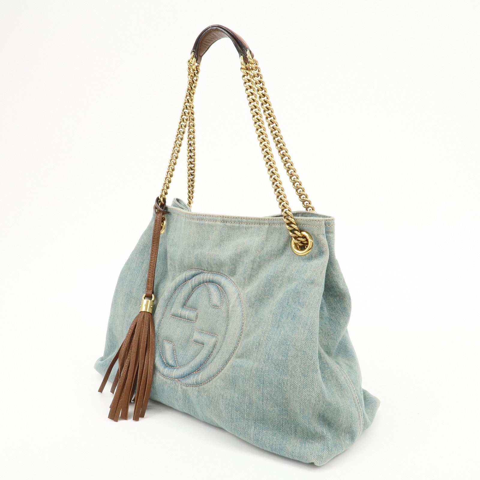 GUCCI SOHO Denim Leather Chain Shoulder Bag Purse Blue 308982 Used