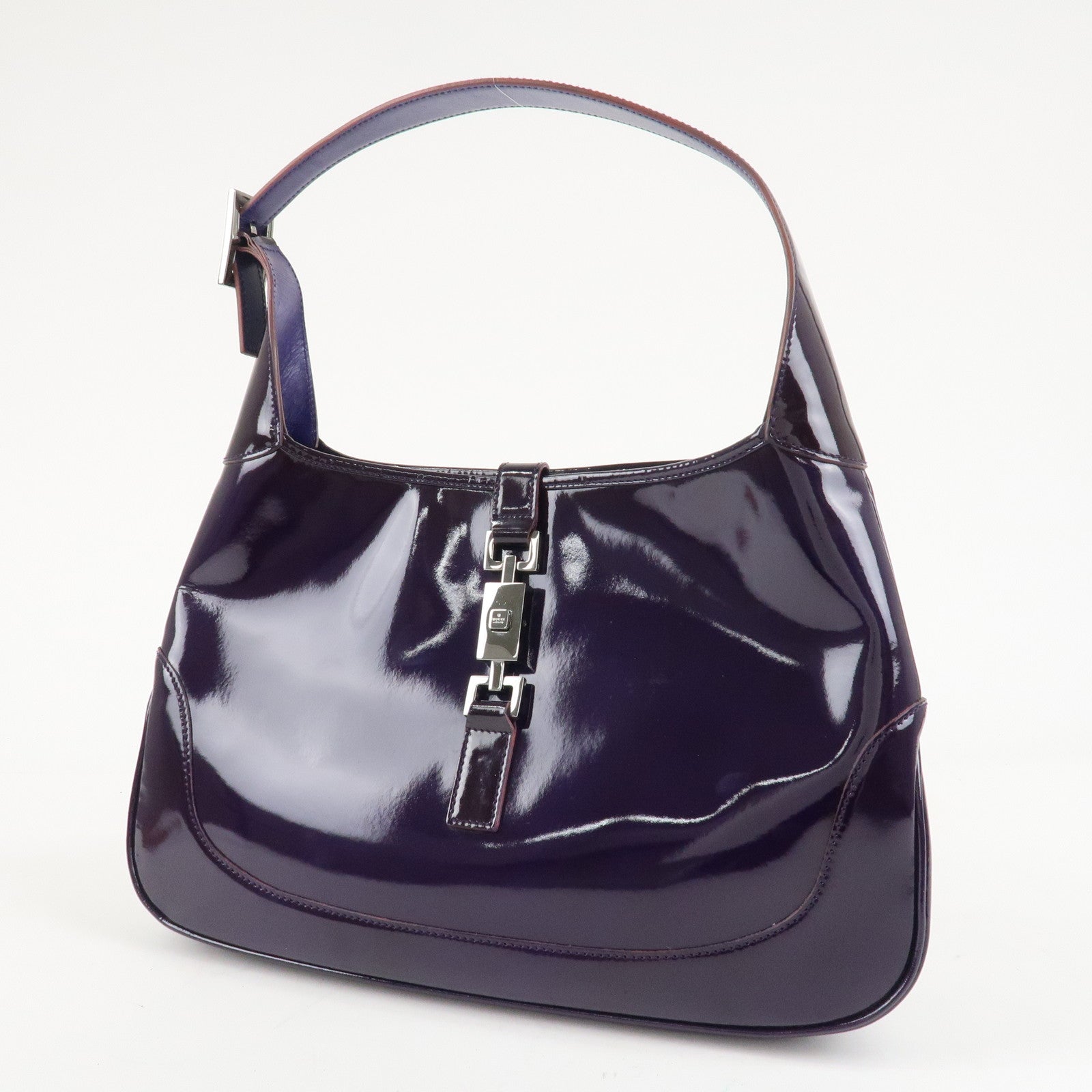 GUCCI Jackie Patent Leather Shoulder Bag Purple 001.3306