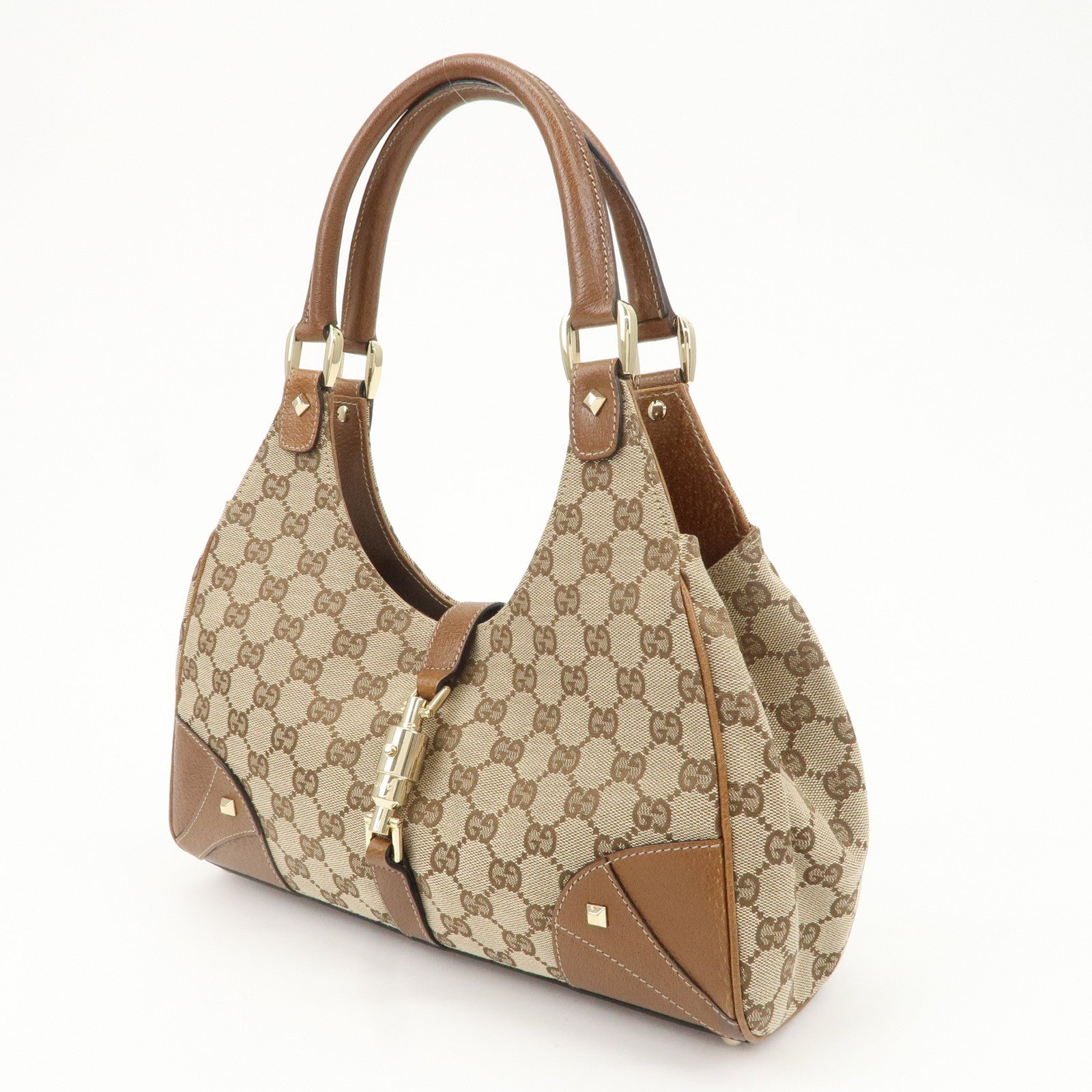 GUCCI New Jackie GG Canvas Leather Shoulder Bag Beige Brown 124407