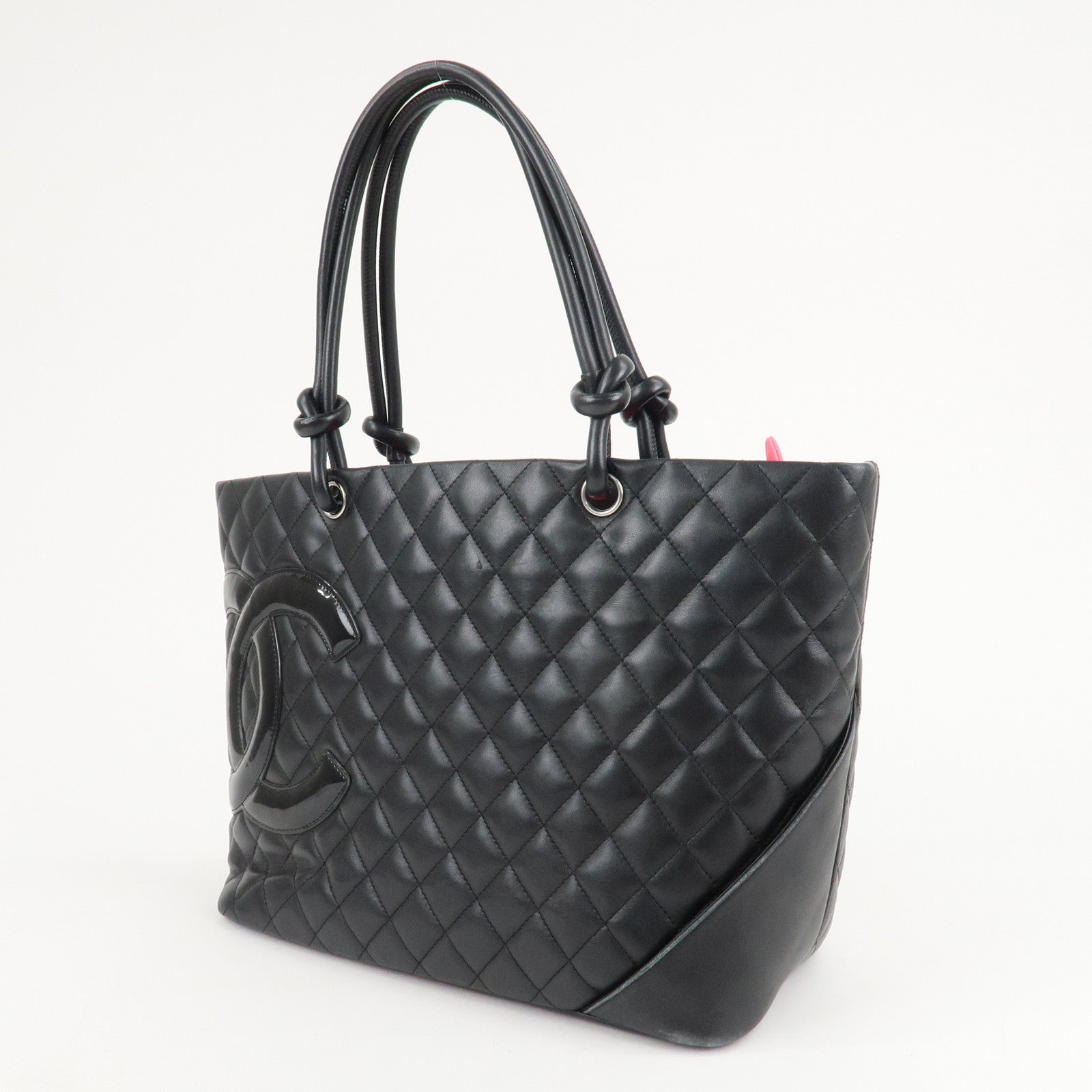 CHANEL Cambon Line Lamb Skin COCO Mark Large Tote Bag Black A25169