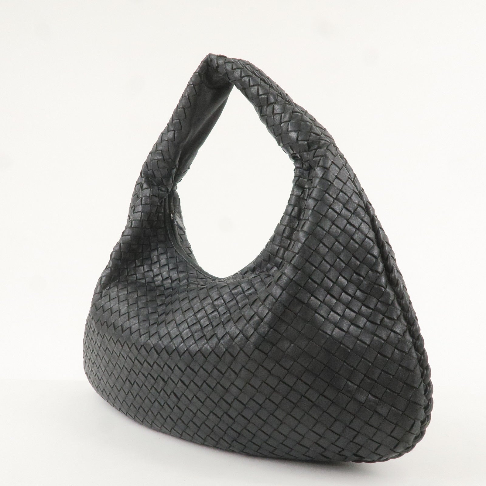 BOTTEGA VENETA Intrecciato Leather Shoulder Bag  Black