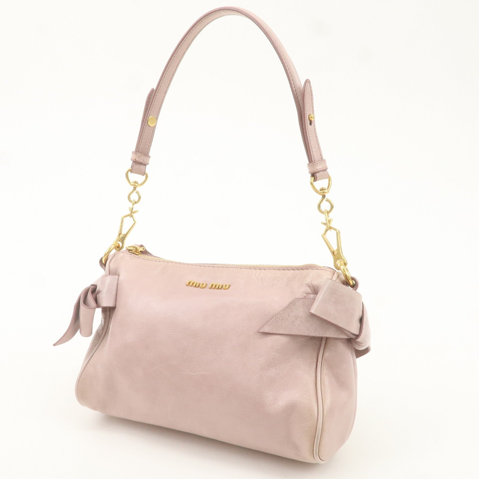 MIU MIU Leather Ribbon Shoulder Bag Hand Bag Pink