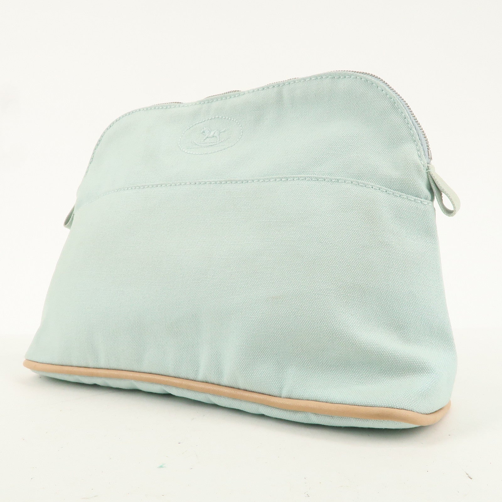 HERMES Canvas Leather Bolide Pouch MM Cosmetic Pouch Light Blue